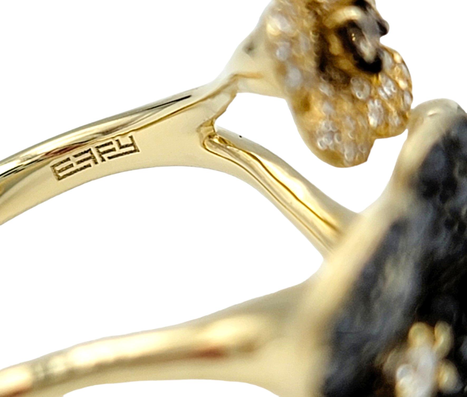 Effy Black, Brown and White Diamond Flower Cocktail Ring in 14 Karat Yellow Gold For Sale 1