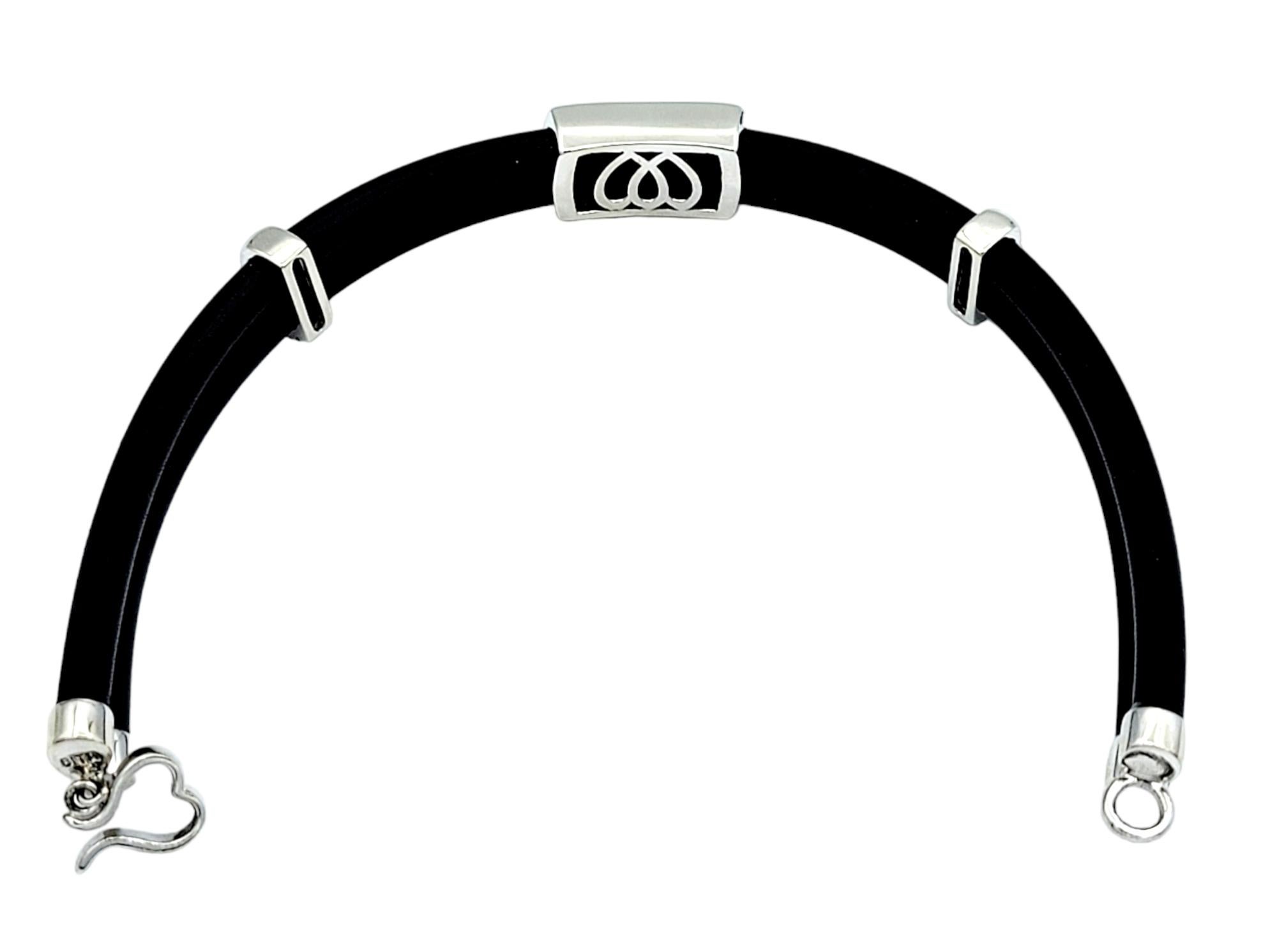 Round Cut EFFY Black Rubber Cord Cuff Bracelet with Diamond and White Gold Slide Stations For Sale