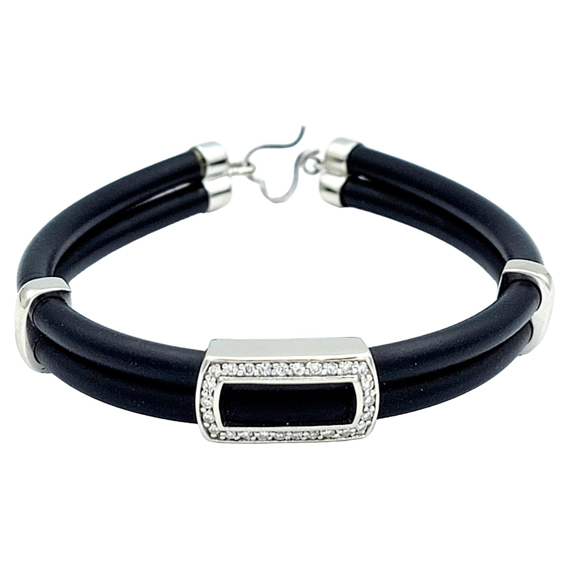 Effy Bracciale in Corde di Caucciù Nero con Diamanti e Stazioni Scivolanti  in Oro Bianco in vendita su 1stDibs