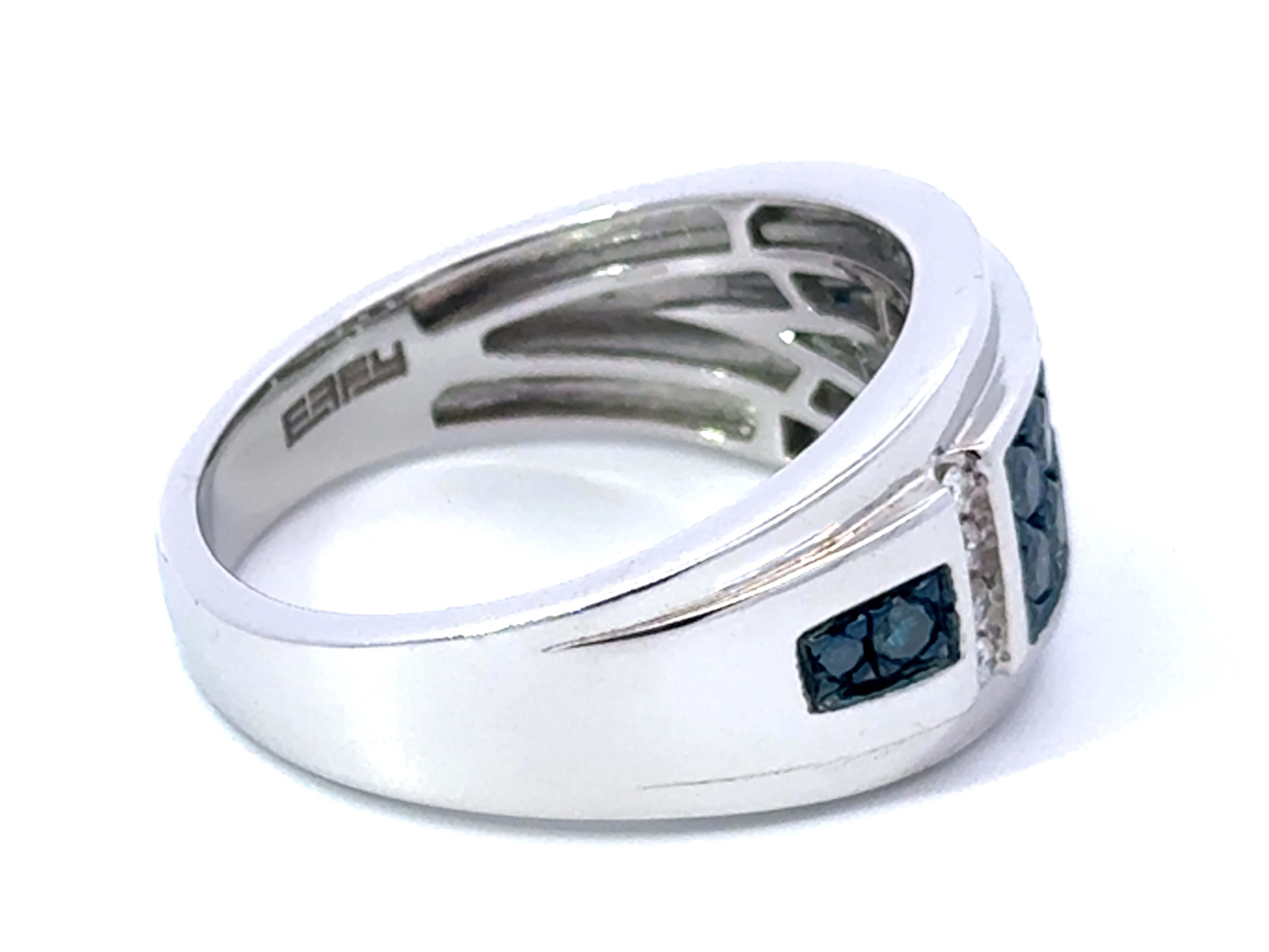 Women's or Men's EFFY Blue Diamond and White Diamond Mens Band Ring 14k White Gold For Sale