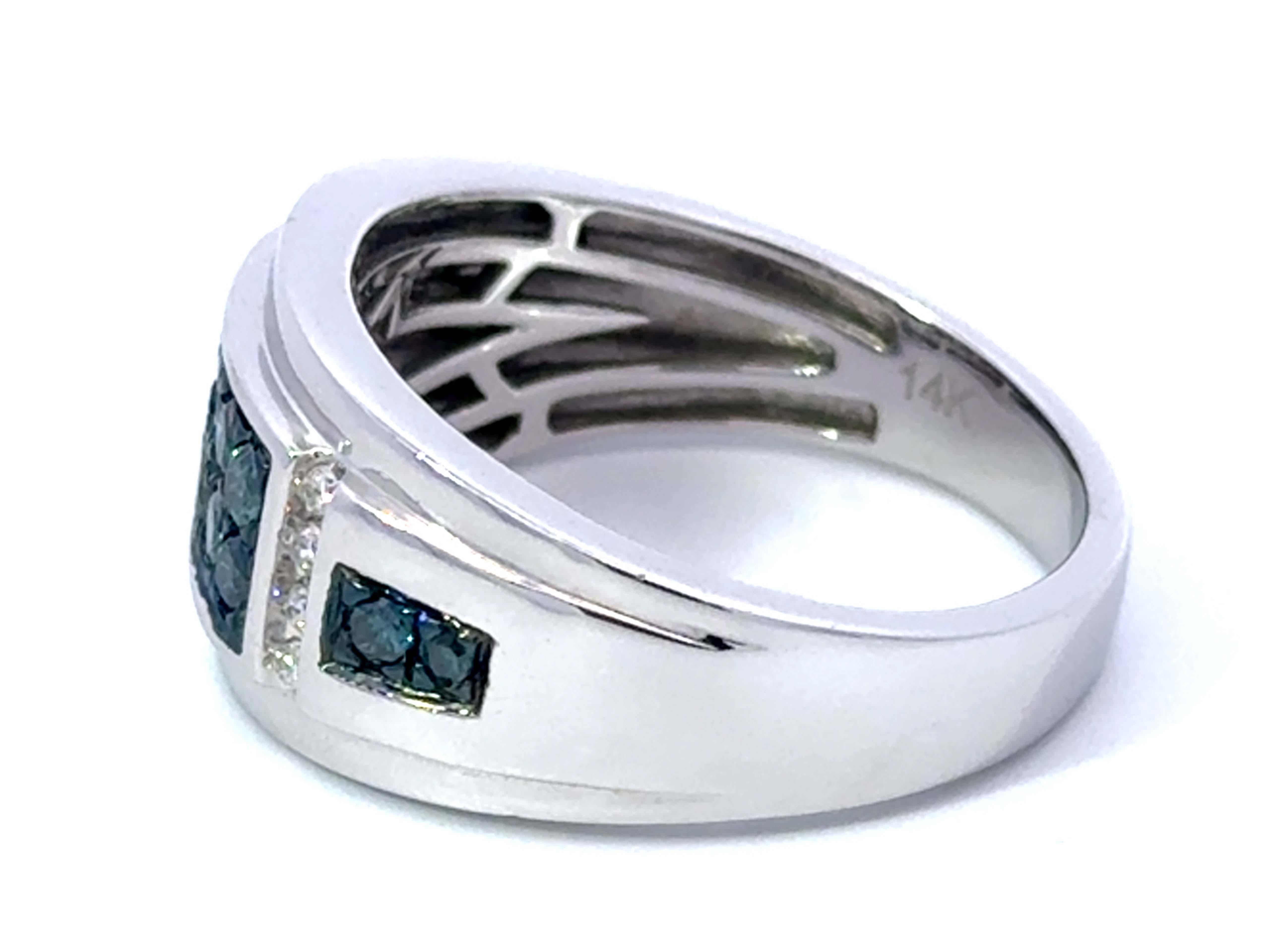 EFFY Blue Diamond and White Diamond Mens Band Ring 14k White Gold For Sale 1