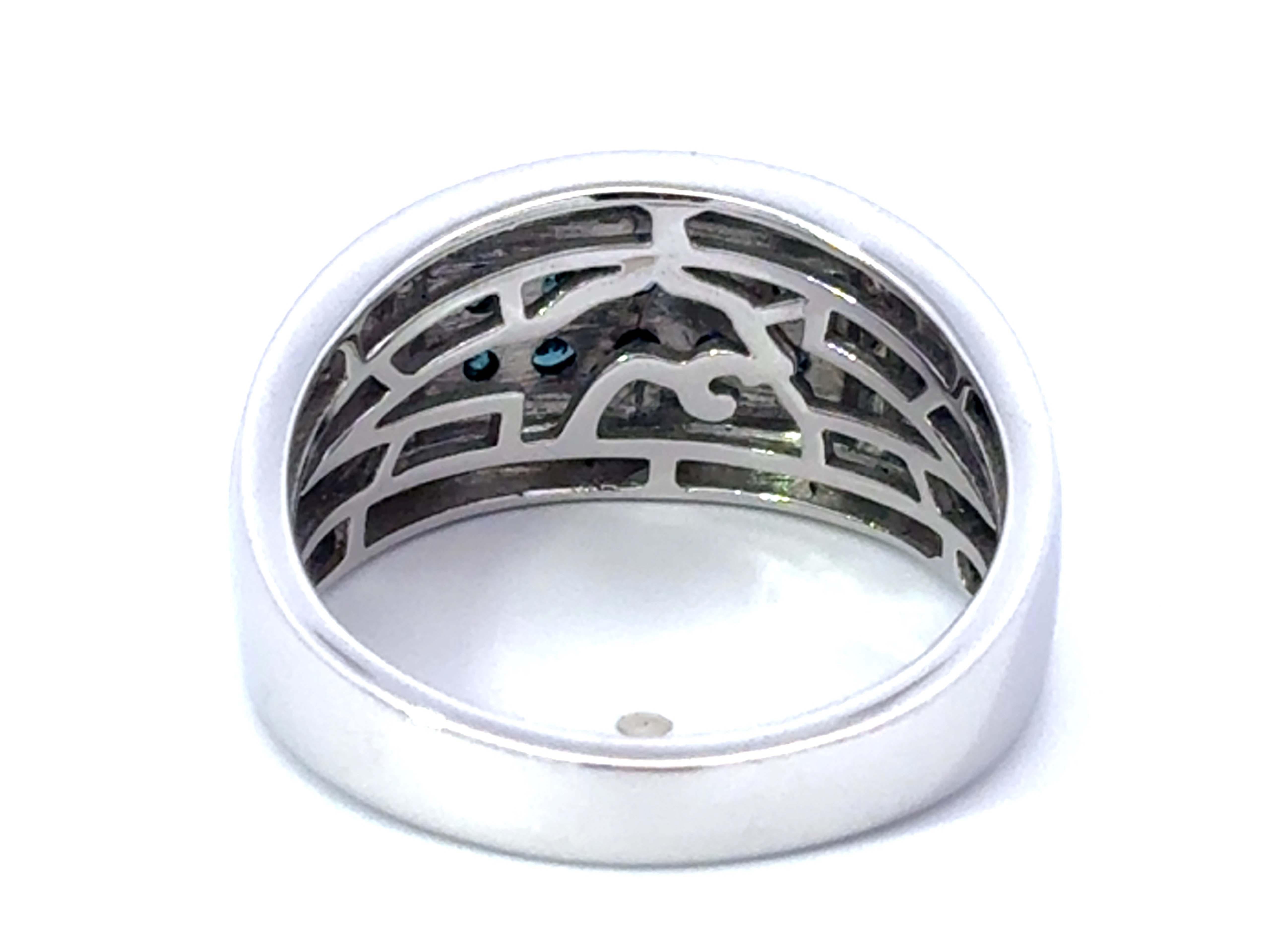 EFFY Blue Diamond and White Diamond Mens Band Ring 14k White Gold For Sale 2