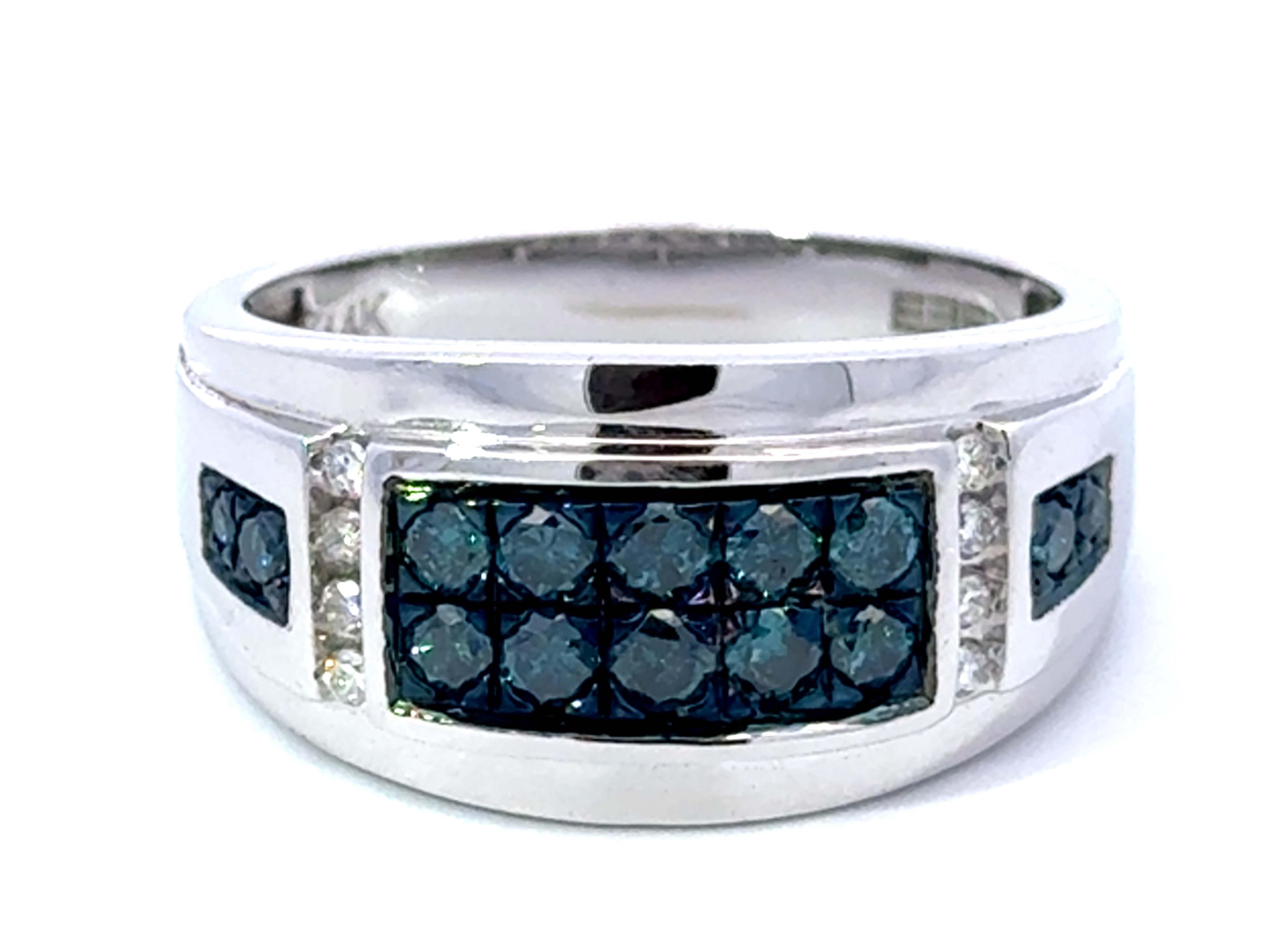 EFFY Blue Diamond and White Diamond Mens Band Ring 14k White Gold