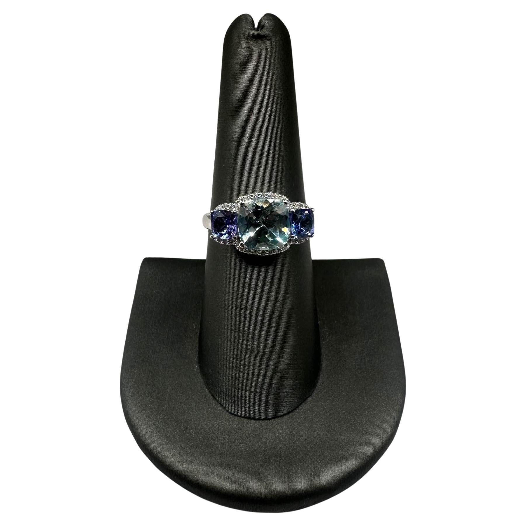 Effy Blue Multicolor Ring in 14kt Gold - 3.20ctw Aquamarine, Tanzanite, Diamonds