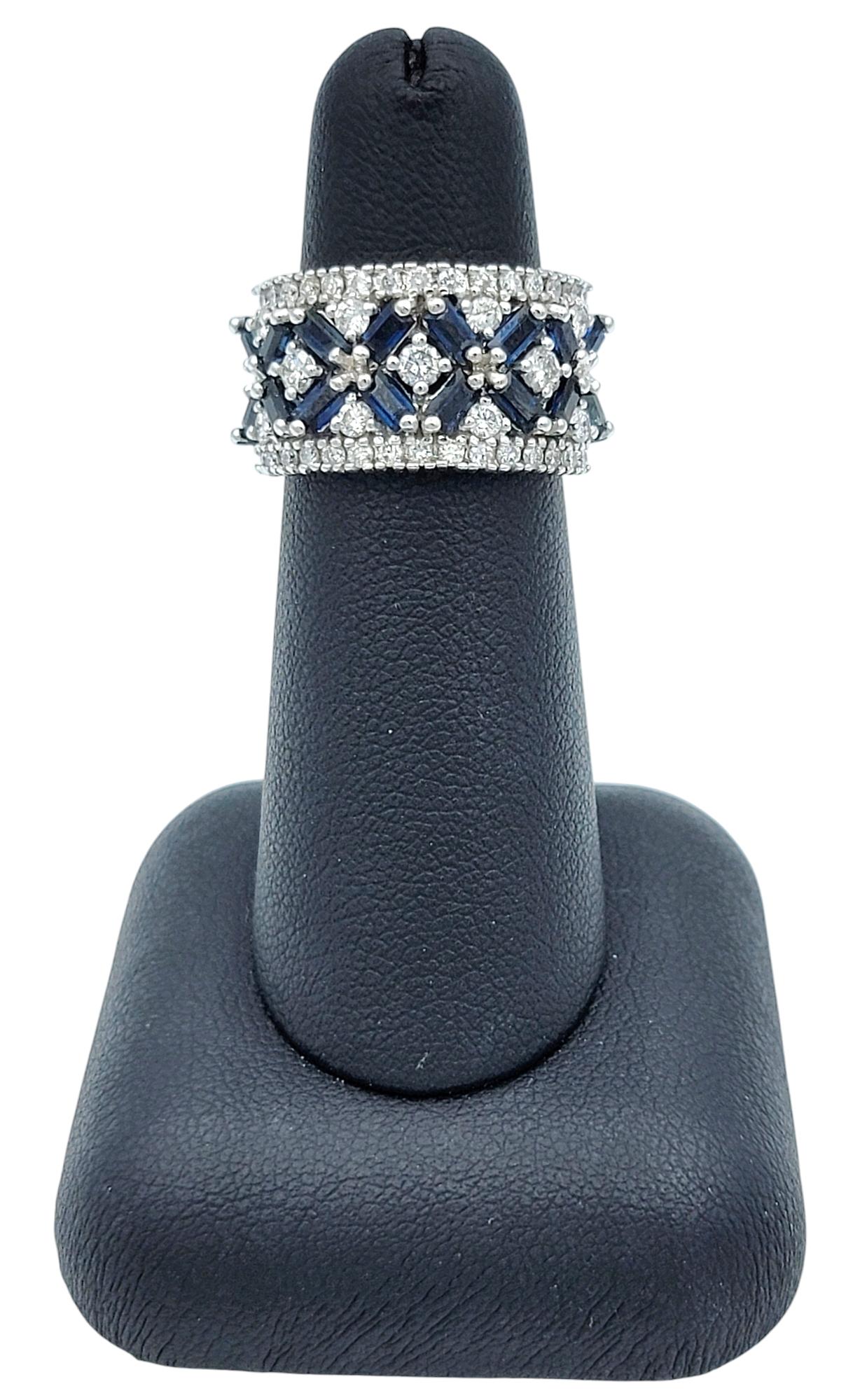 Effy Blue Sapphire and Diamond Floral Motif Wide Band Ring in 14 Karat Gold For Sale 4