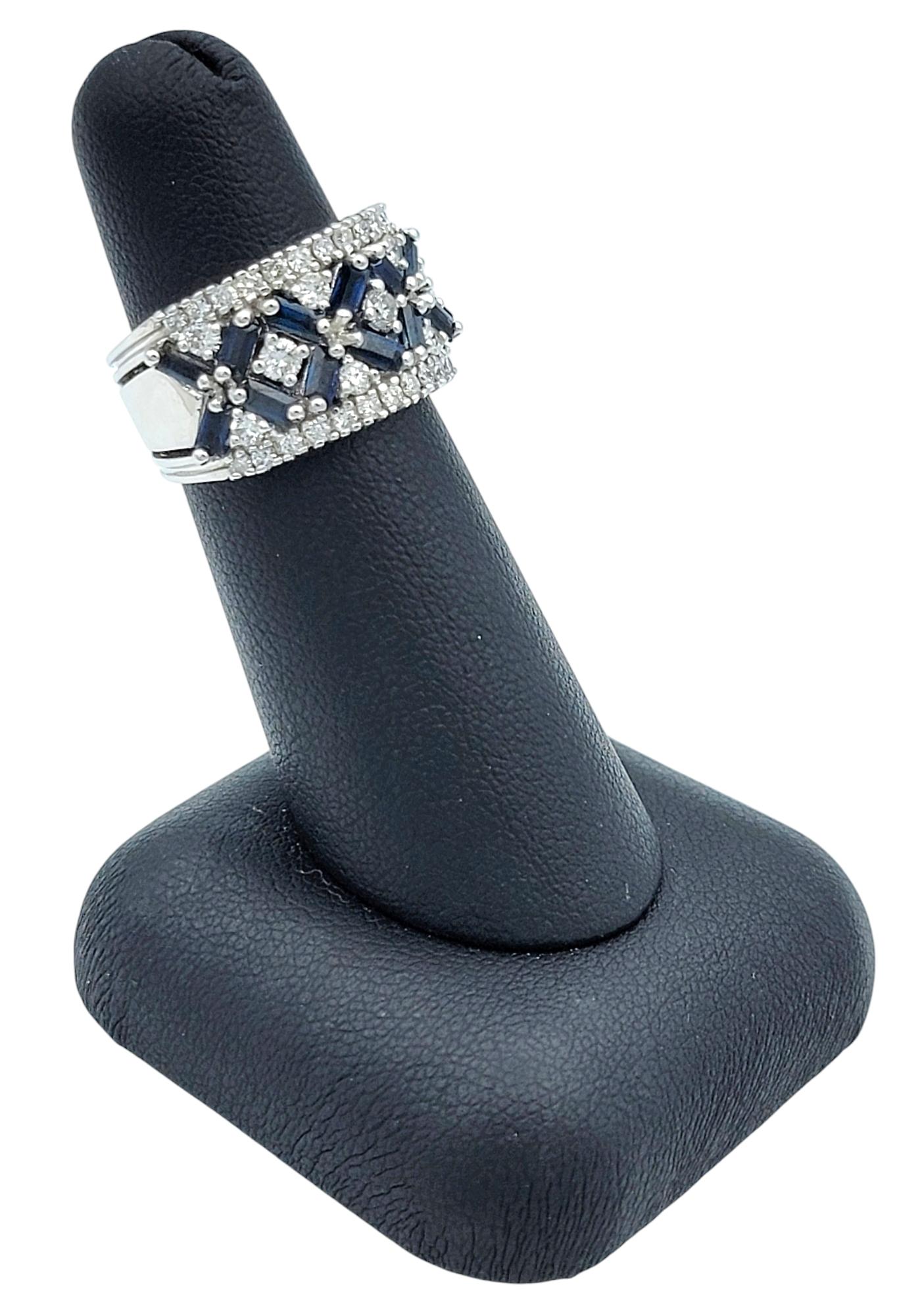 Effy Blue Sapphire and Diamond Floral Motif Wide Band Ring in 14 Karat Gold For Sale 5