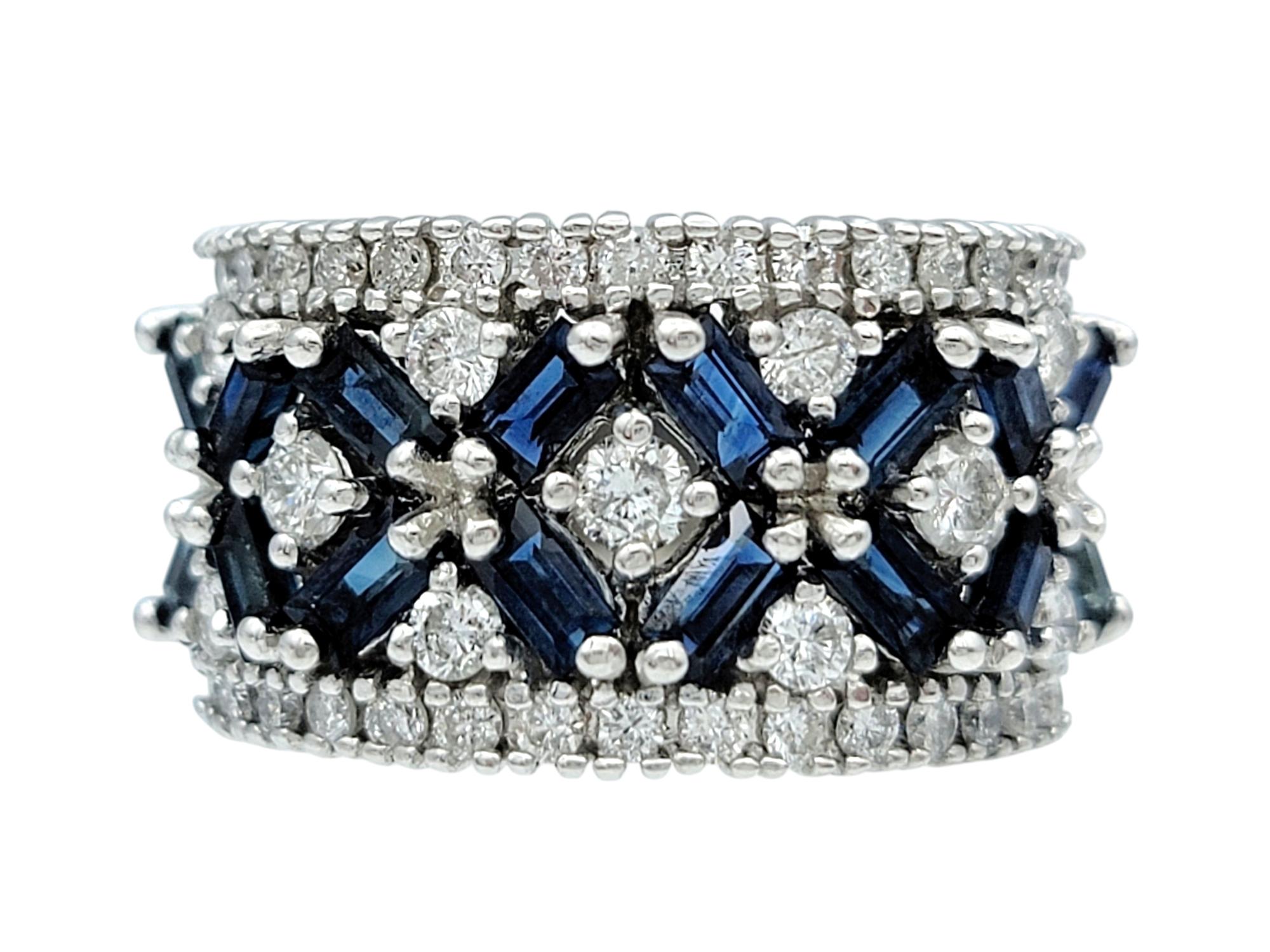 Ring Size: 6 

Embrace timeless elegance with this exquisite Effy band ring, featuring a captivating floral motif of blue sapphires delicately arranged to evoke nature’s grace. The rich, deep blue of the sapphires is the star of this design, each
