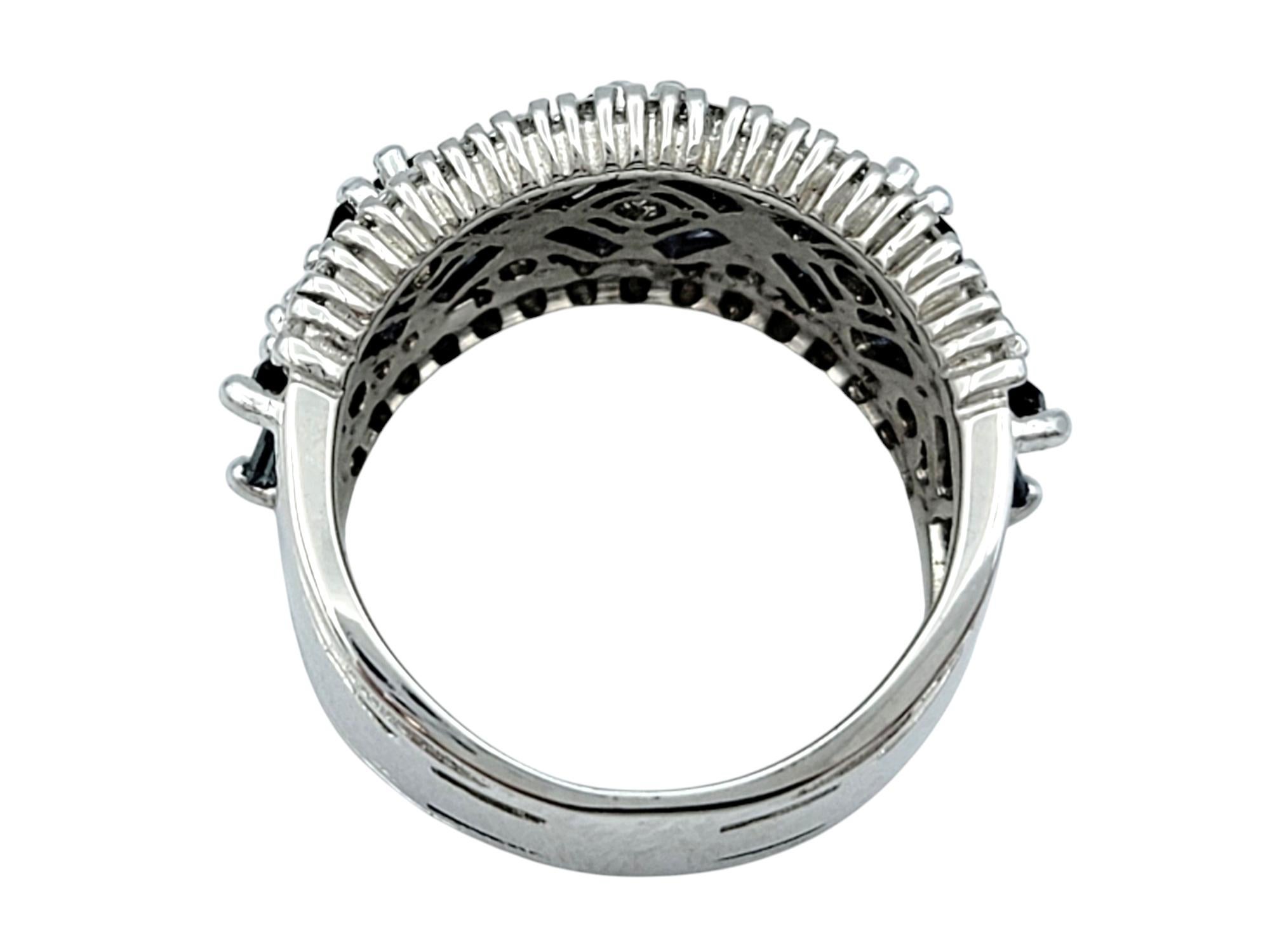 Women's Effy Blue Sapphire and Diamond Floral Motif Wide Band Ring in 14 Karat Gold For Sale