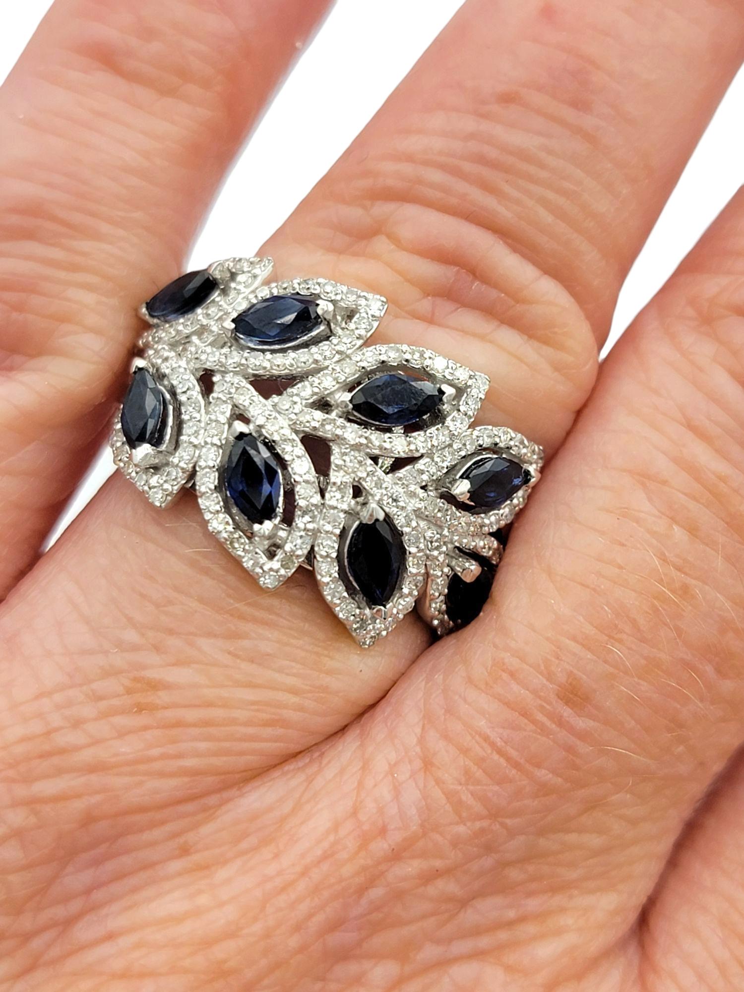 Effy Blue Sapphire and Pavé Diamond Leaf Motif Band Ring in 14 Karat White Gold im Angebot 4