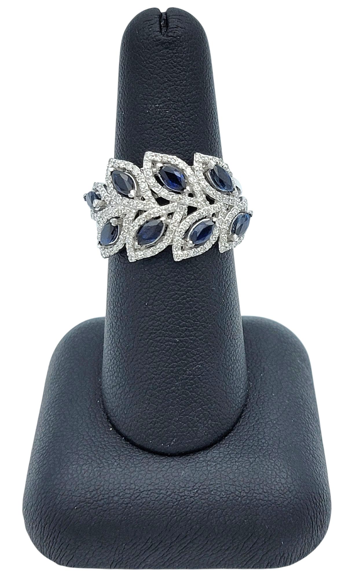 Effy Blue Sapphire and Pavé Diamond Leaf Motif Band Ring in 14 Karat White Gold im Angebot 5