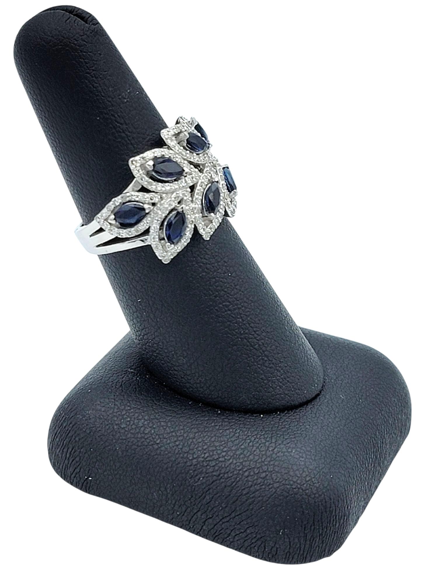 Effy Blue Sapphire and Pavé Diamond Leaf Motif Band Ring in 14 Karat White Gold im Angebot 6