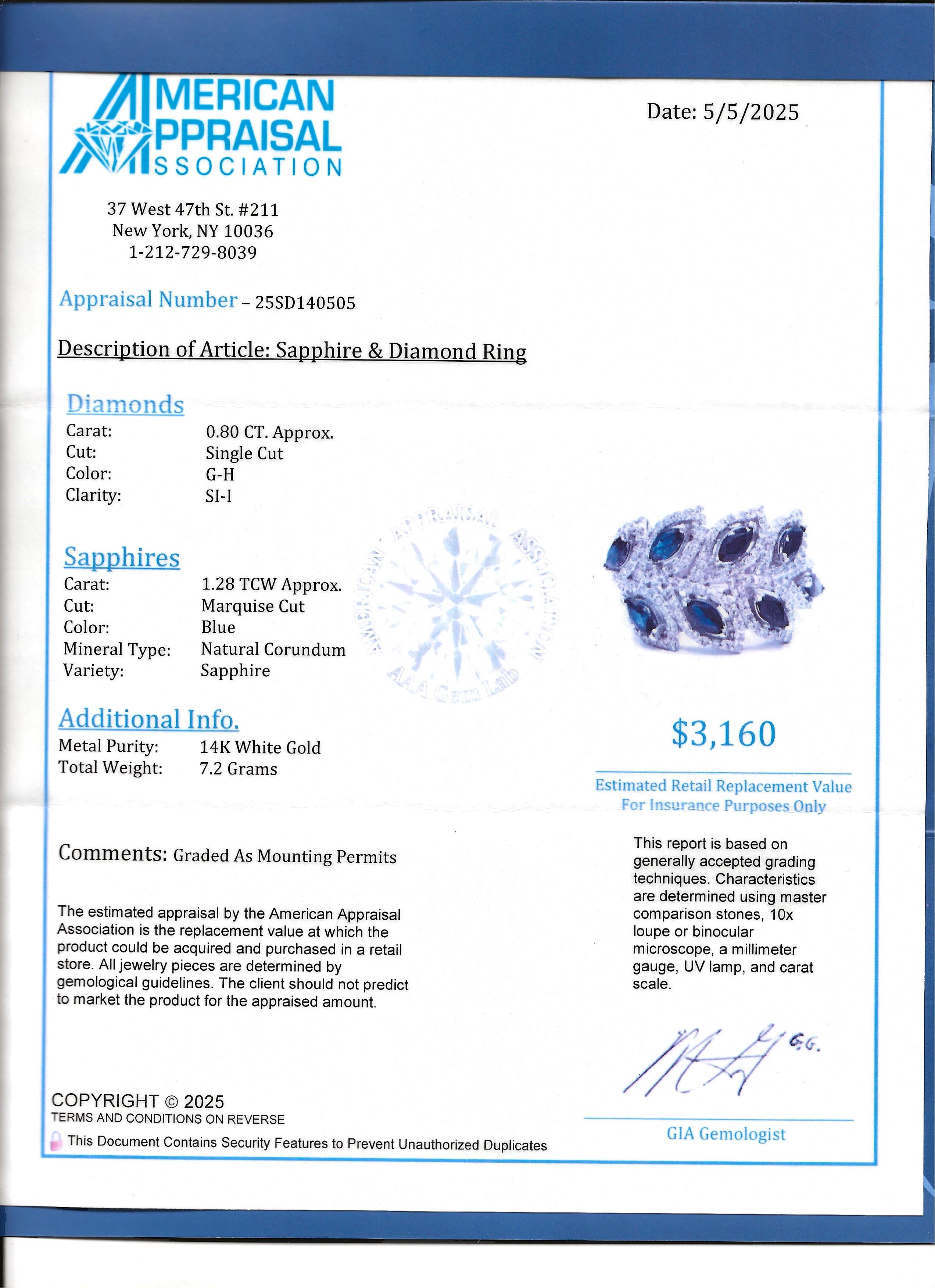 Effy Blue Sapphire and Pavé Diamond Leaf Motif Band Ring in 14 Karat White Gold im Angebot 7
