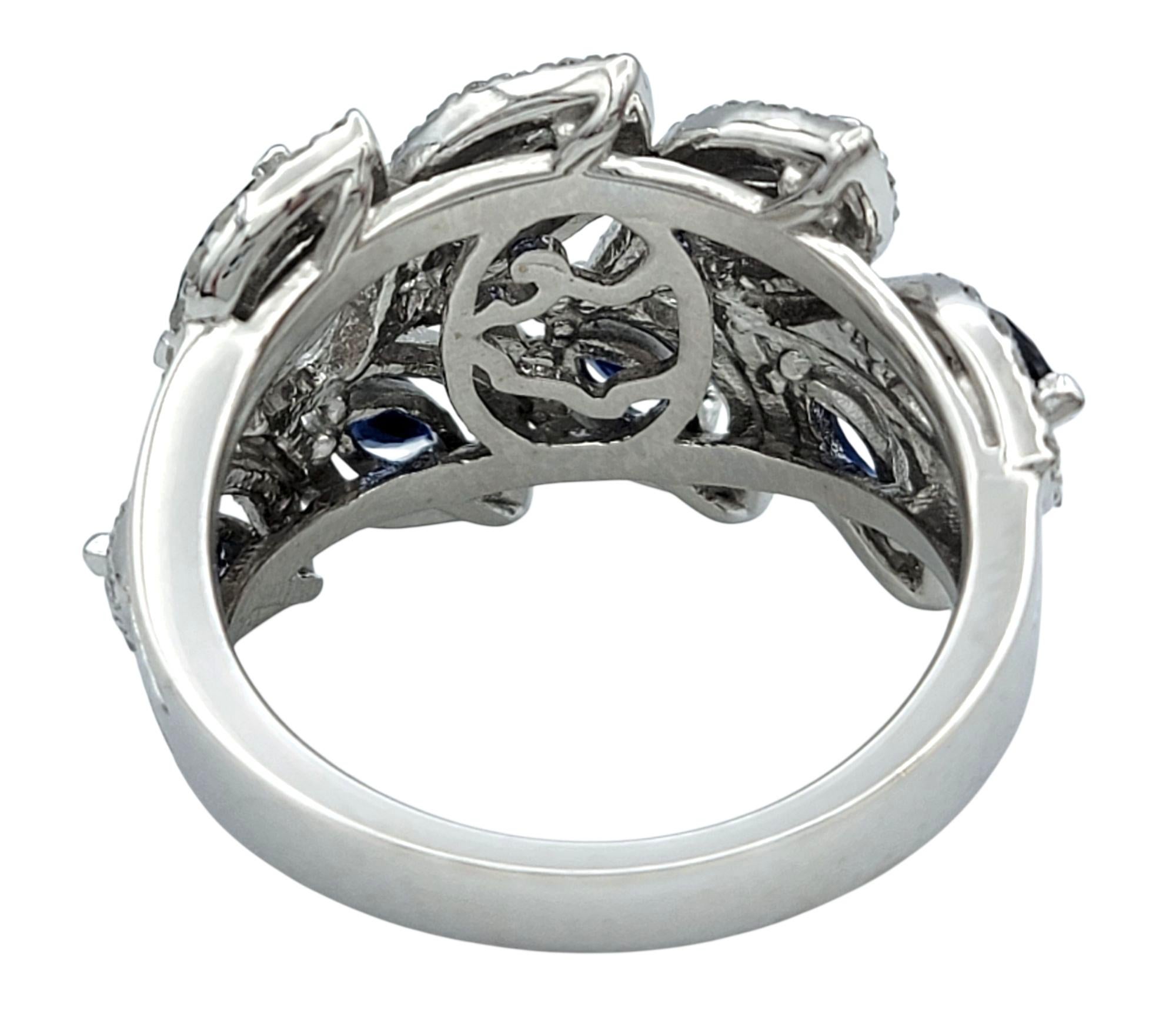 Effy Blue Sapphire and Pavé Diamond Leaf Motif Band Ring in 14 Karat White Gold im Angebot 1