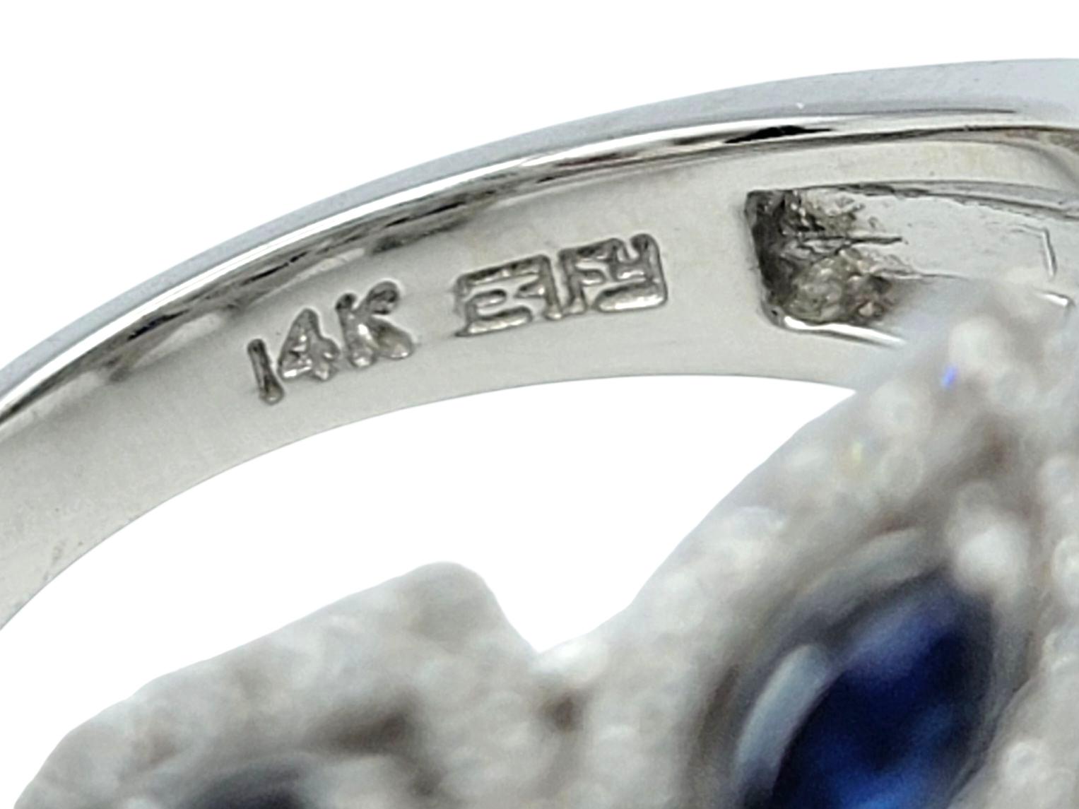 Effy Blue Sapphire and Pavé Diamond Leaf Motif Band Ring in 14 Karat White Gold im Angebot 2