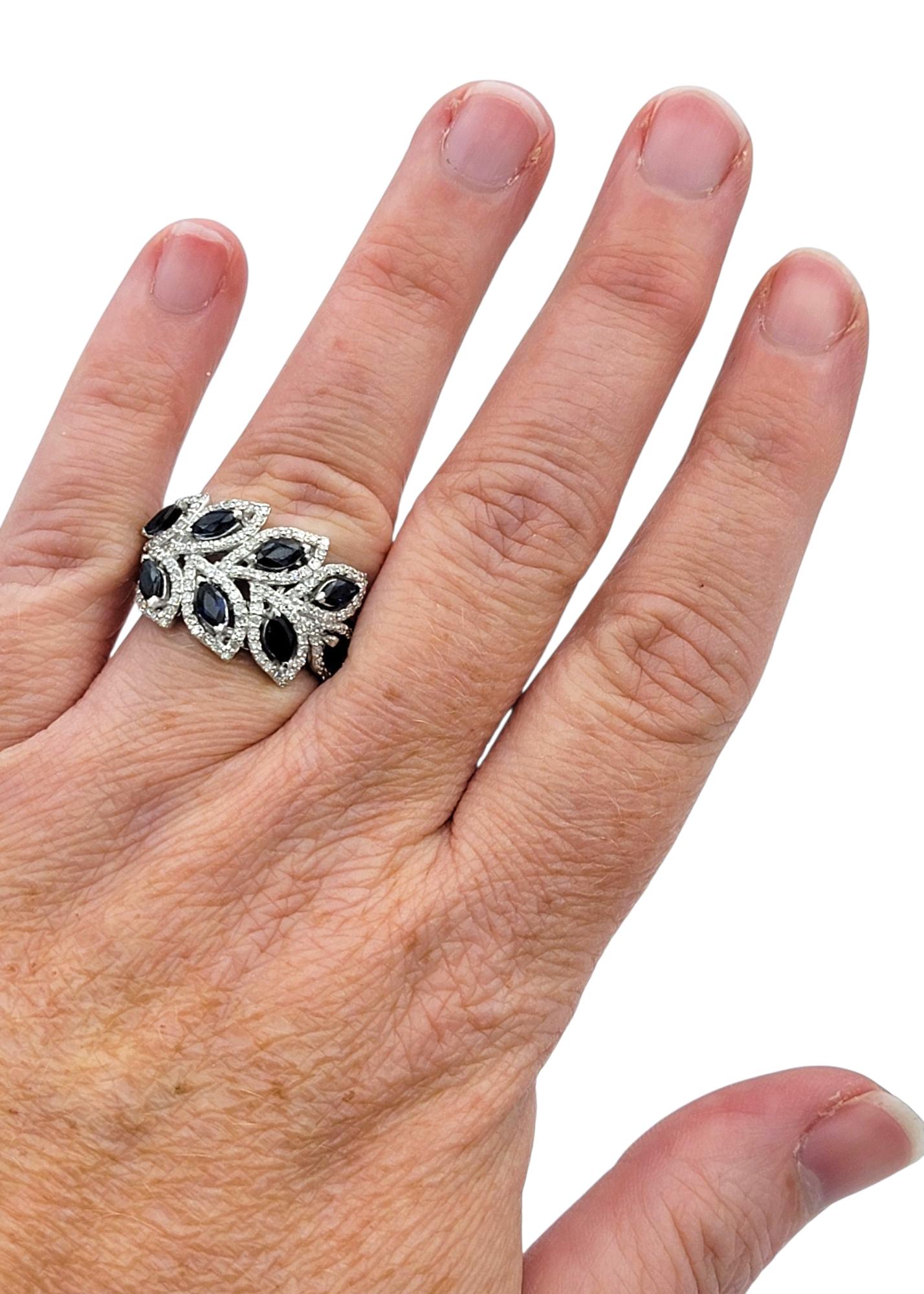 Effy Blue Sapphire and Pavé Diamond Leaf Motif Band Ring in 14 Karat White Gold im Angebot 3