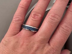 EFFY Blue Sapphire Pave Set Mens Band 14k White Gold