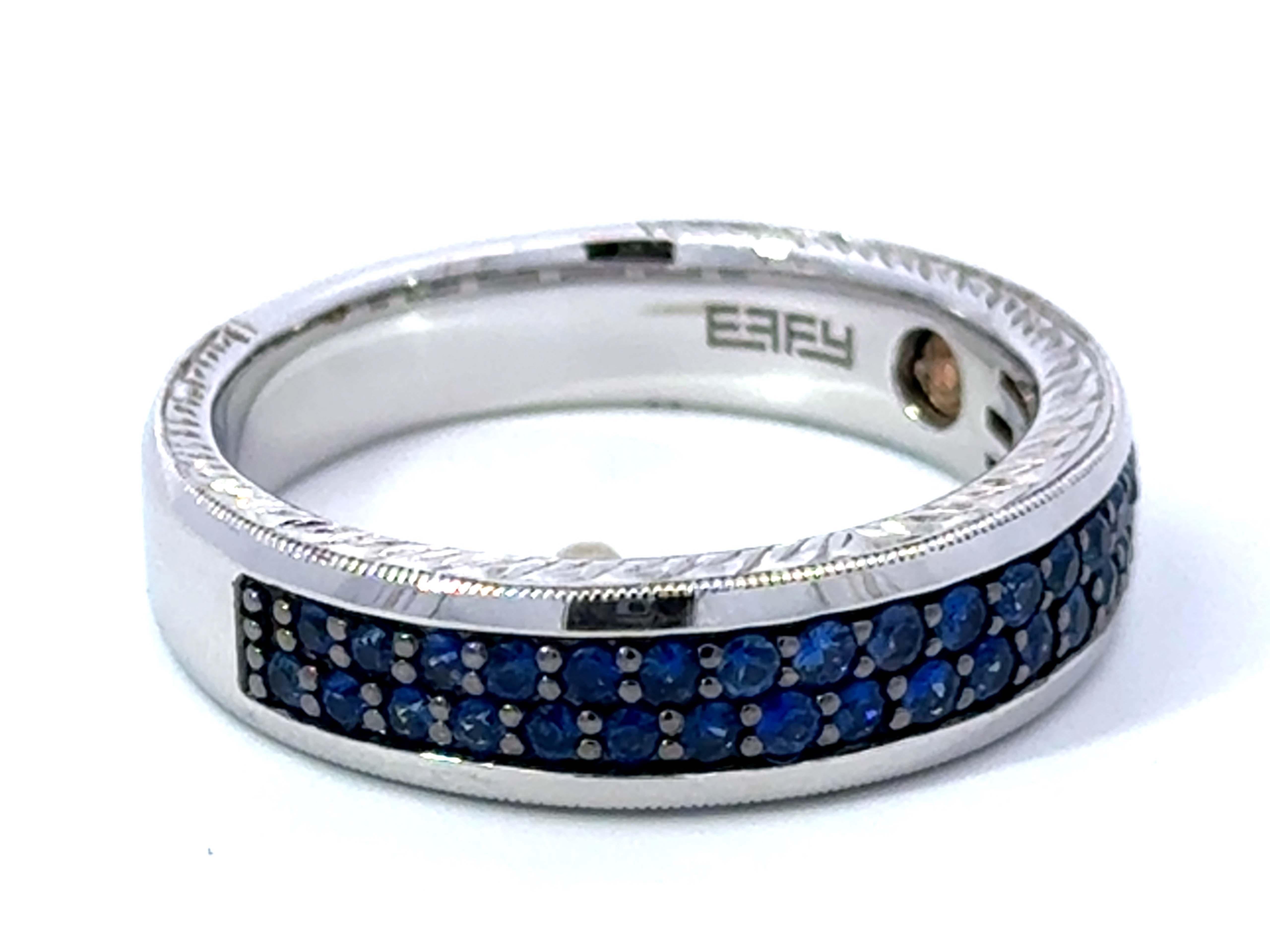 Taille ronde Effy Blue Sapphire Pave Set Mens Band 14k White Gold en vente
