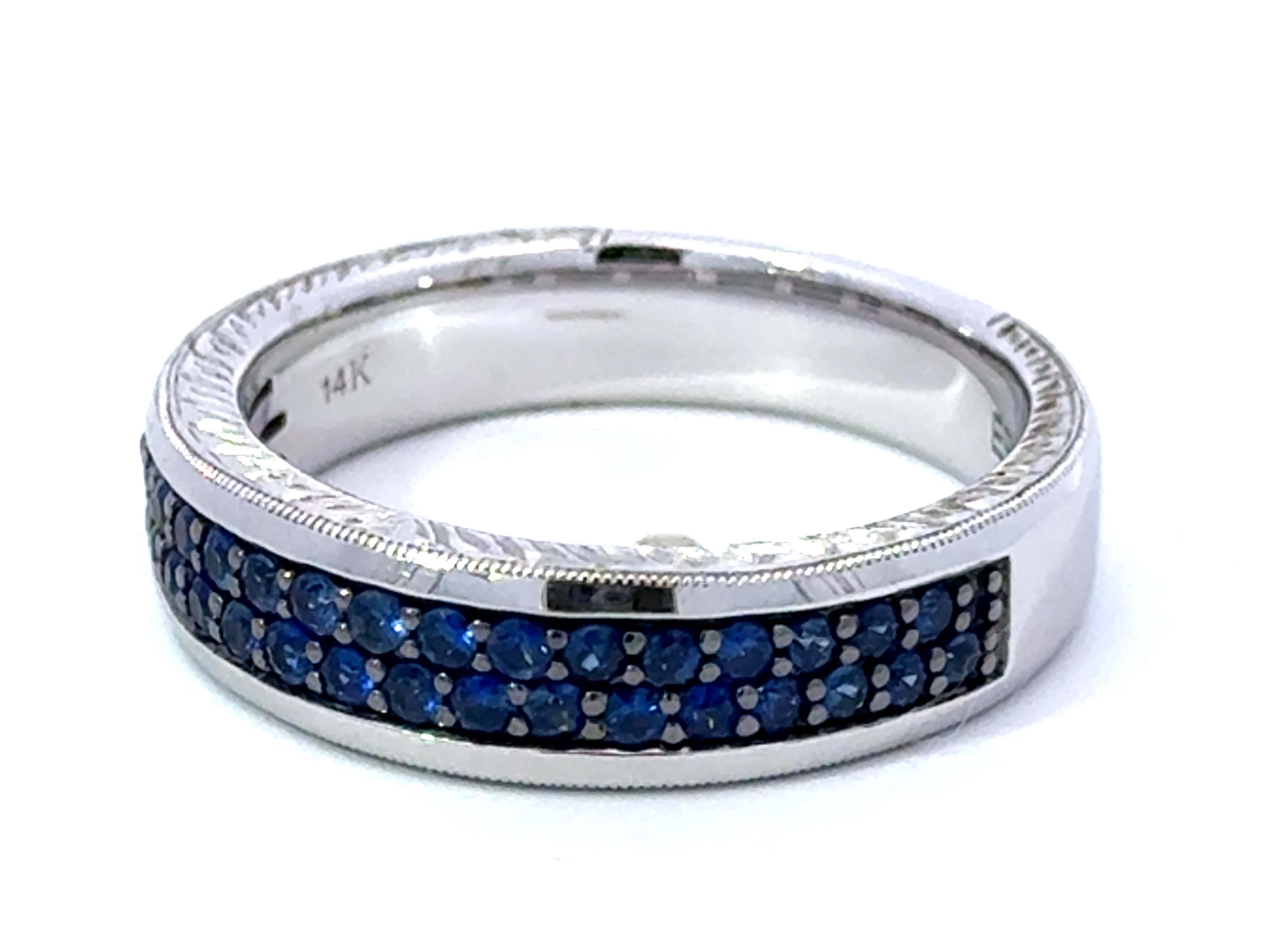 Effy Blue Sapphire Pave Set Mens Band 14k White Gold Excellent état - En vente à Honolulu, HI