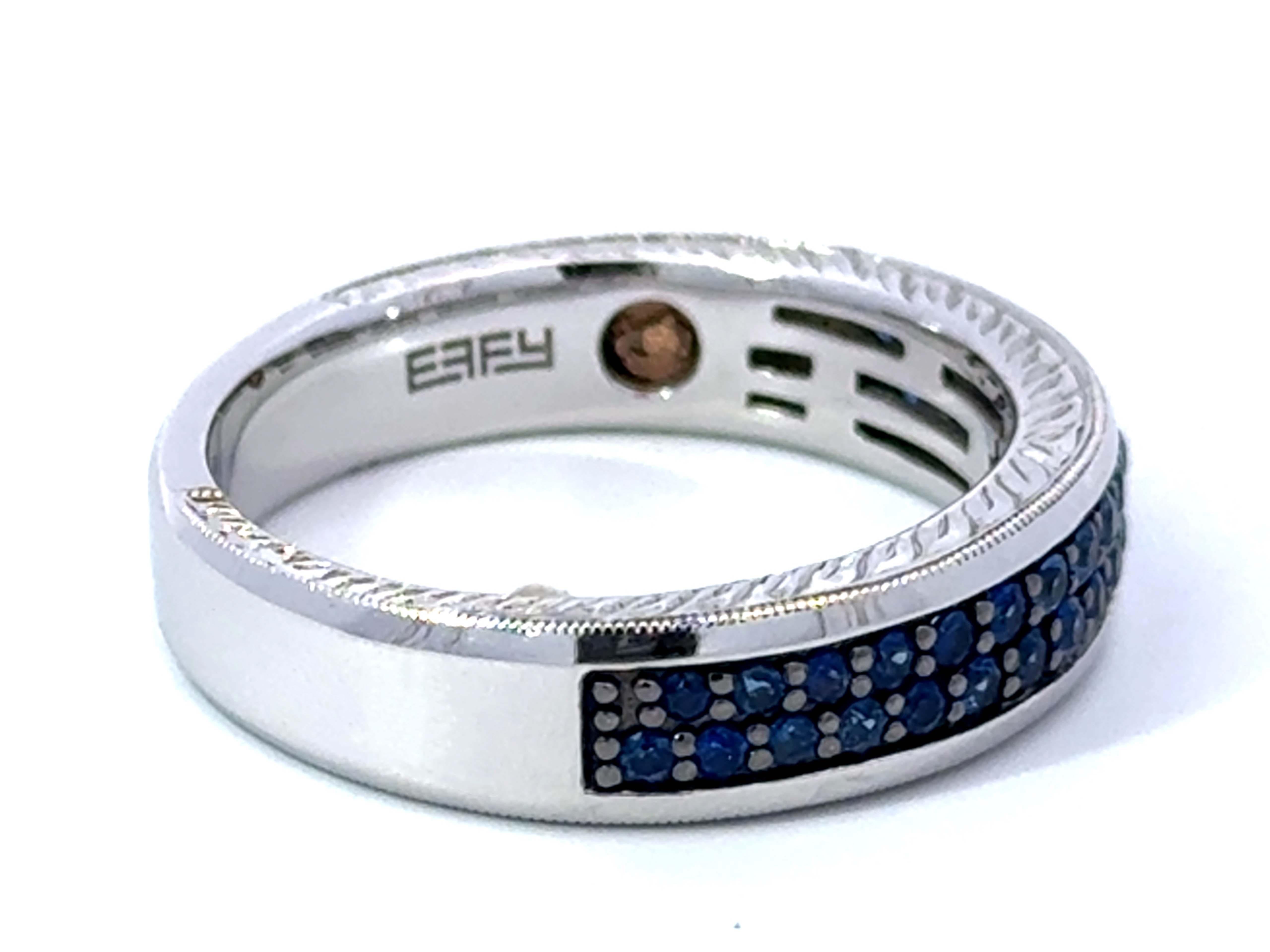 Effy Blue Sapphire Pave Set Mens Band 14k White Gold Unisexe en vente