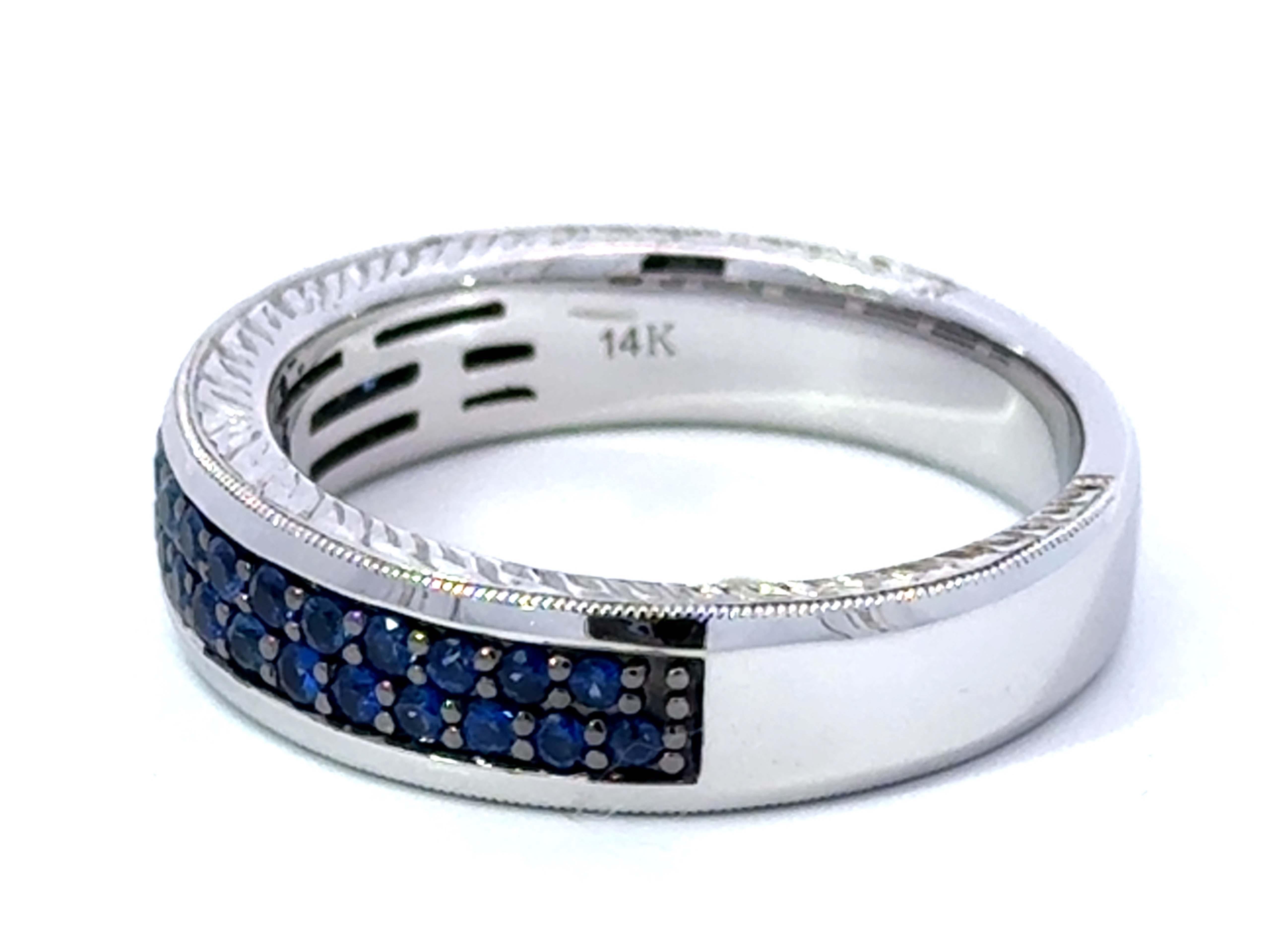 Effy Blue Sapphire Pave Set Mens Band 14k White Gold en vente 1