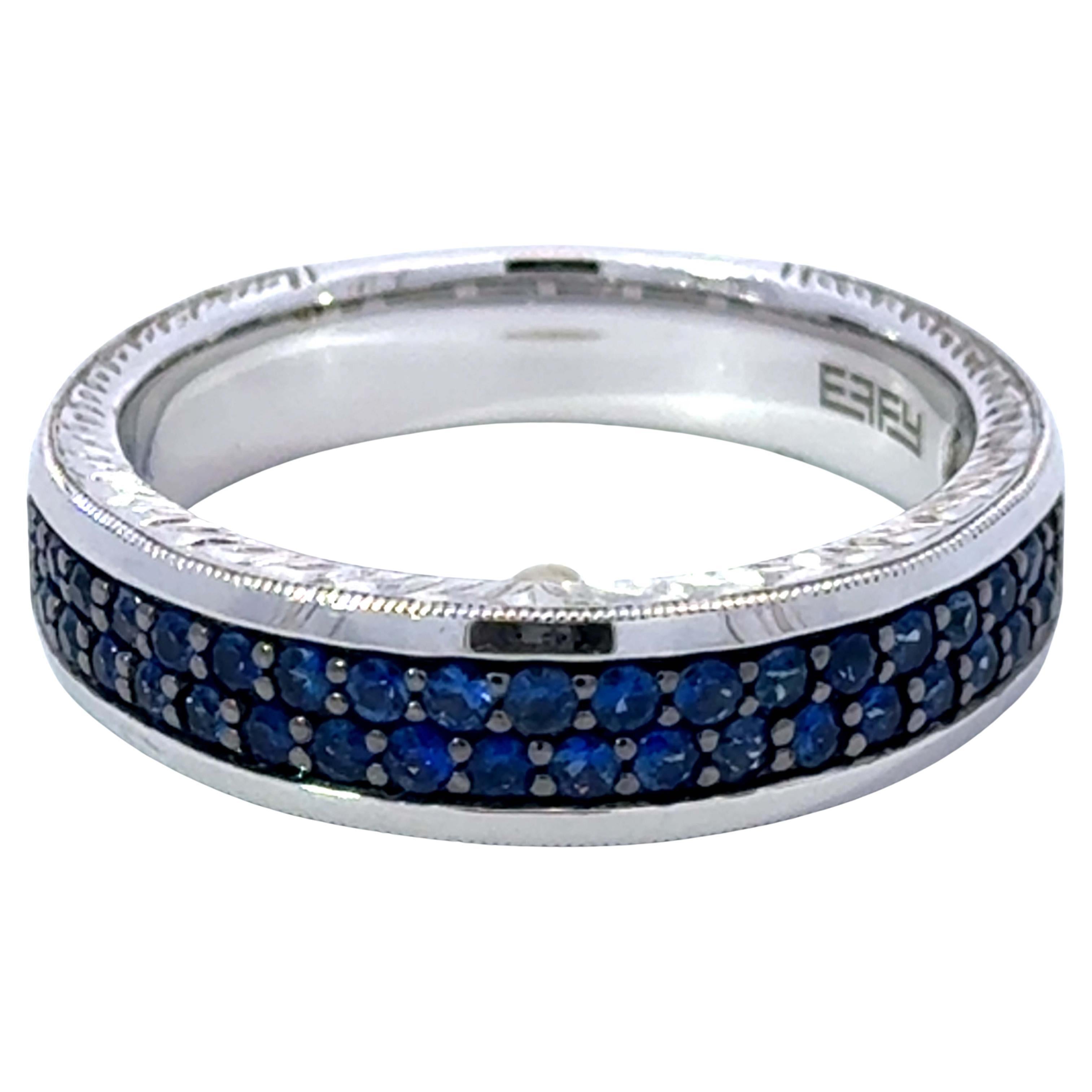 EFFY Blue Sapphire Pave Set Mens Band 14k White Gold