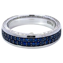 EFFY Blue Sapphire Pave Set Mens Band 14k White Gold