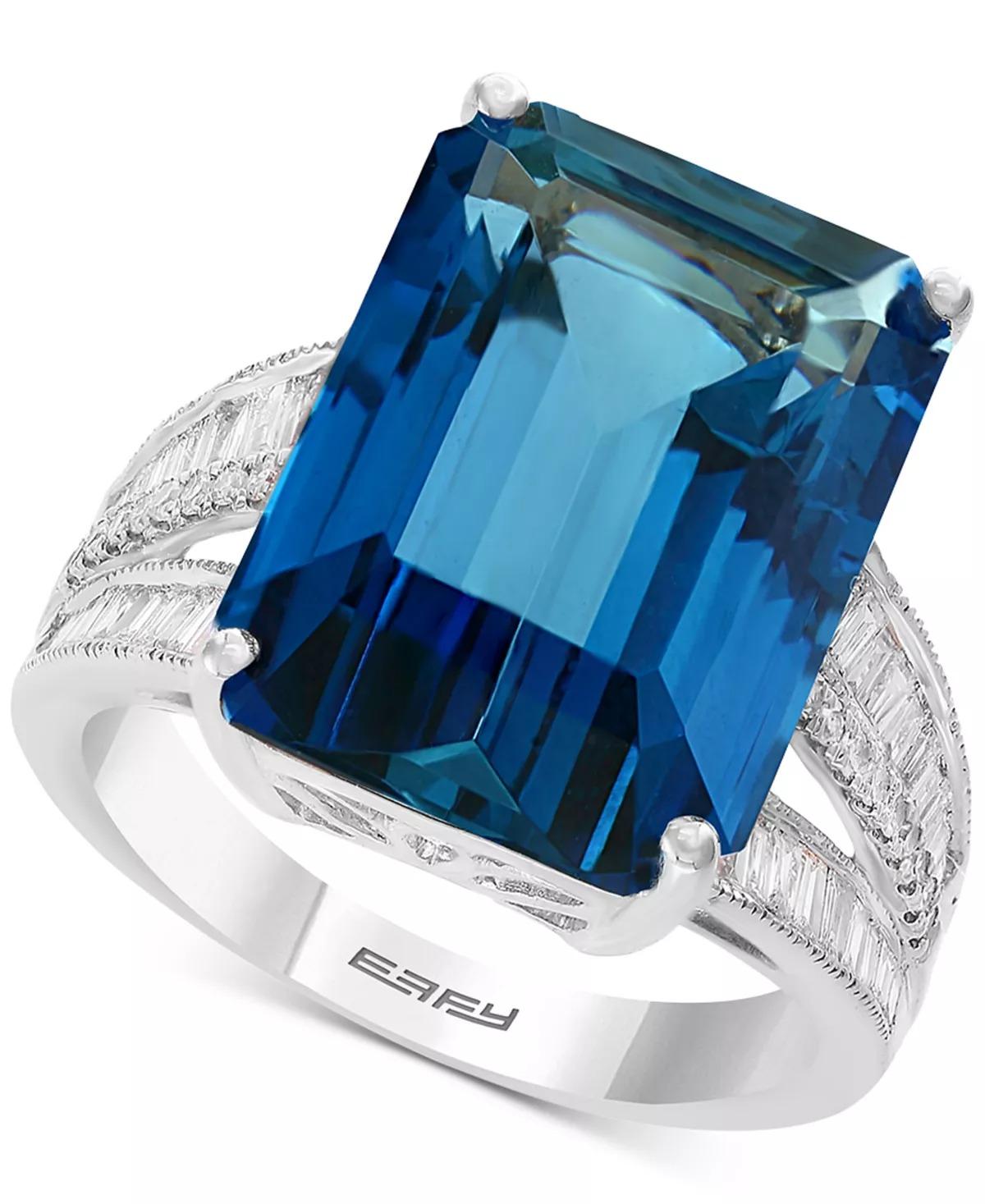 Contemporary EFFY Blue Topaz 15.30 ct & Diamond .85 ct in 14k White Gold For Sale