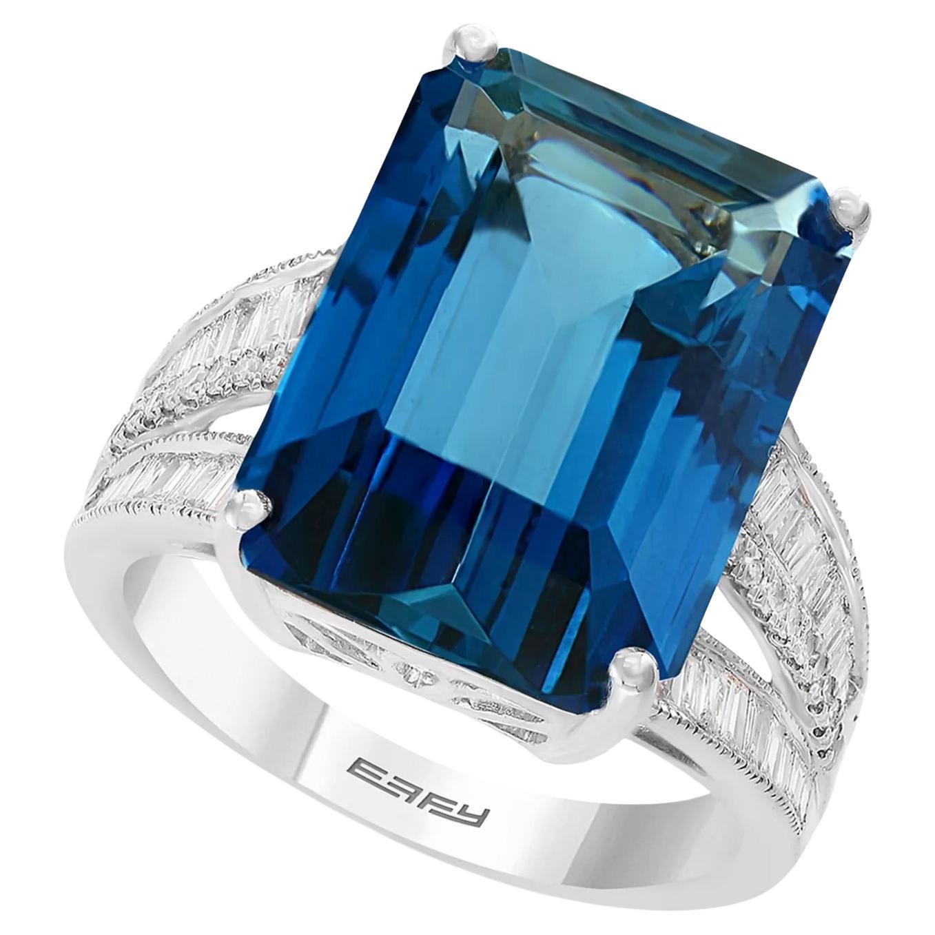 Effy Blue Topaz 15.30 ct & Diamond .85 ct in 14k White Gold en vente