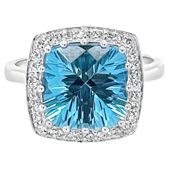 Effy Blue Topaz Cocktail Ring with Diamond Halo