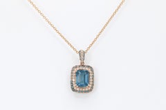 Effy Blue Topaz & Diamond Halo Pendant in 18k Rose Gold Necklace