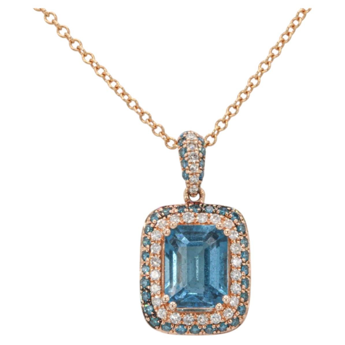 Collana con ciondolo Effy in topazio blu e diamanti a corona, in oro rosa 18 carati