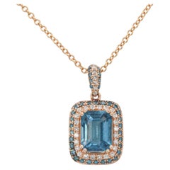 Effy Blue Topaz & Diamond Halo Pendant in 18k Rose Gold Necklace