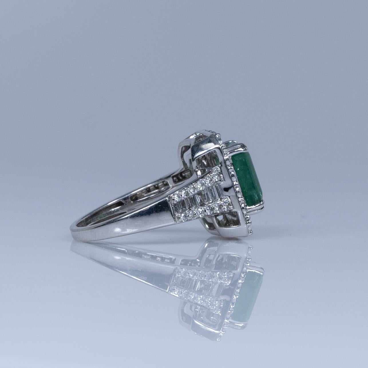 Women's EFFY Bold 14K White Gold Emerald Cut Green Emerald and Square Diamond Halo