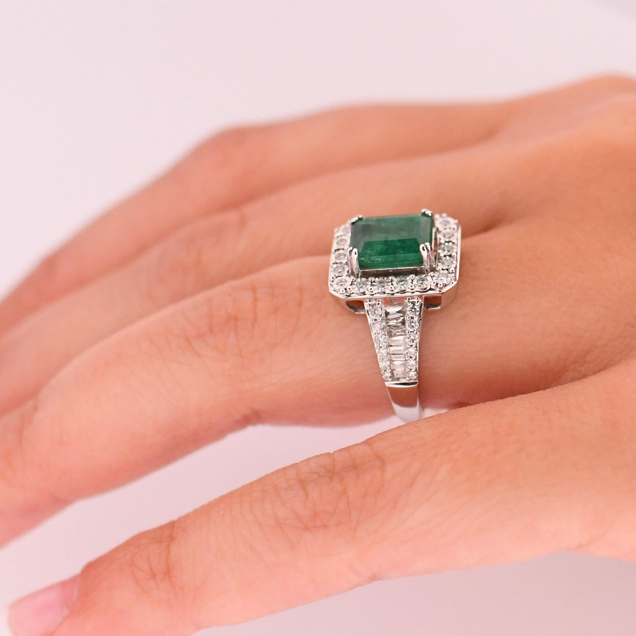 EFFY Bold 14K White Gold Emerald Cut Green Emerald and Square Diamond Halo 1