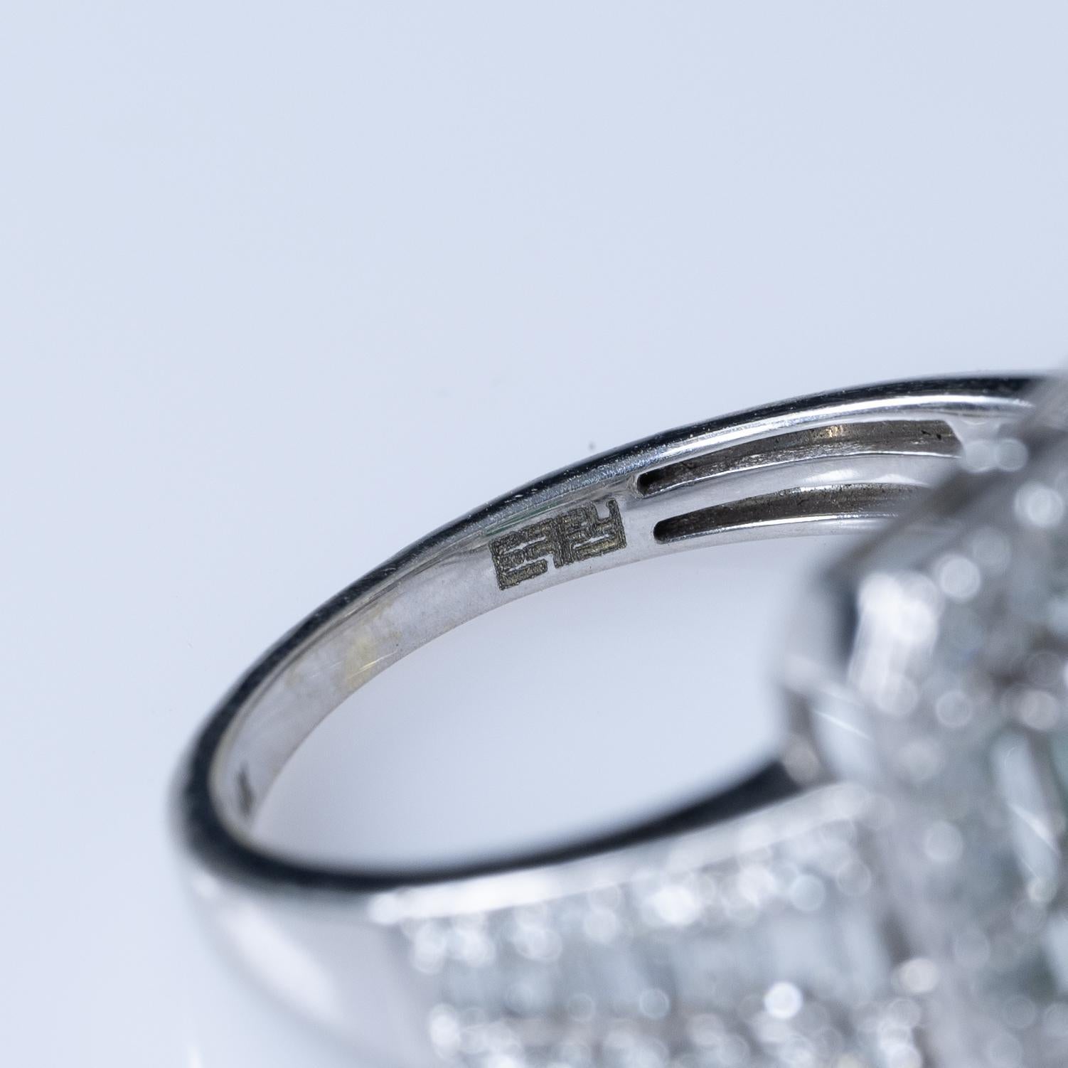 EFFY Bold 14K White Gold Emerald Cut Green Emerald and Square Diamond Halo 1