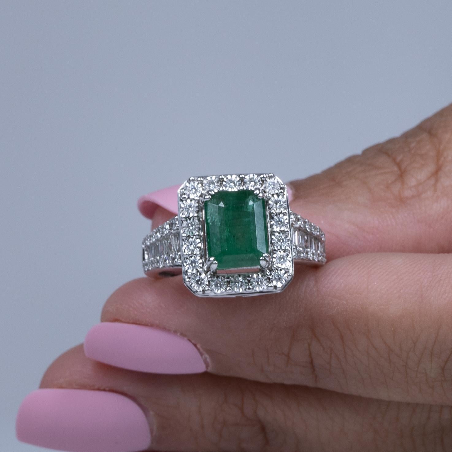 EFFY Bold 14K White Gold Emerald Cut Green Emerald and Square Diamond Halo 4