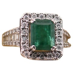 EFFY Bold 14K White Gold Emerald Cut Green Emerald and Square Diamond Halo