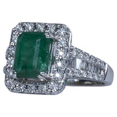 EFFY Bold 14K White Gold Emerald Cut Green Emerald and Square Diamond Halo