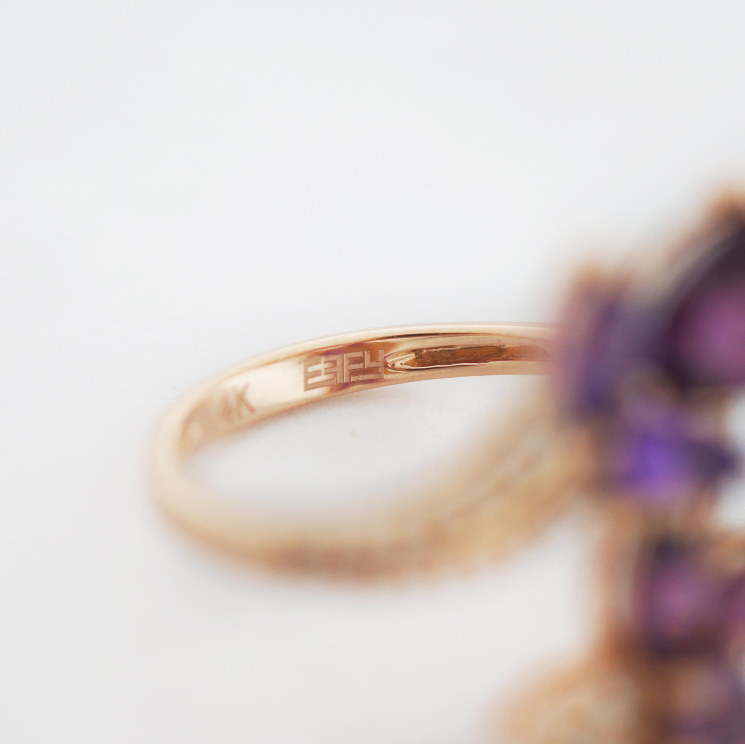 Taglio rotondo Effy Bordeaux Anello con fiore in oro rosa 14 carati e diamanti in vendita