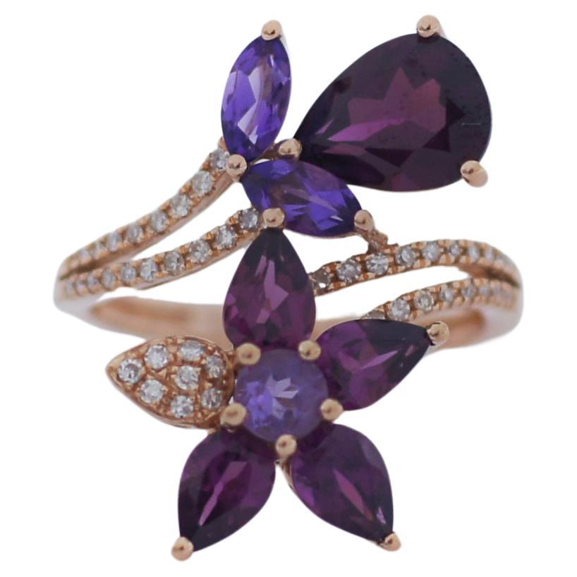 EFFY Bordeaux 14K Gold Rose Multi-Stone Diamond Flower Ring