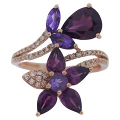 EFFY Bordeaux 14K Gold Rose Multi-Stone Diamond Flower Ring