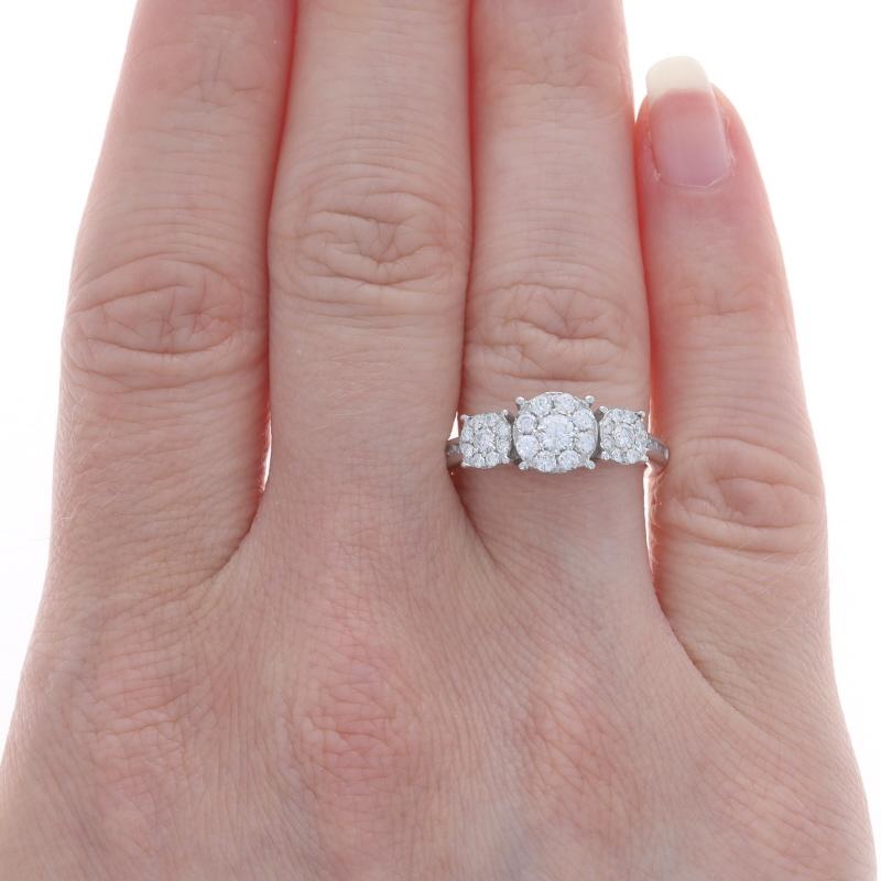 Round Cut EFFY Bouquet Diamond Cluster Halo Engagement Ring - White Gold 14k Round 1.00ctw For Sale