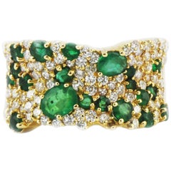 Vintage Effy Brasilica 14Kt Gold Cluster Ring Natural Emeralds and Diamond 2.65 Carat