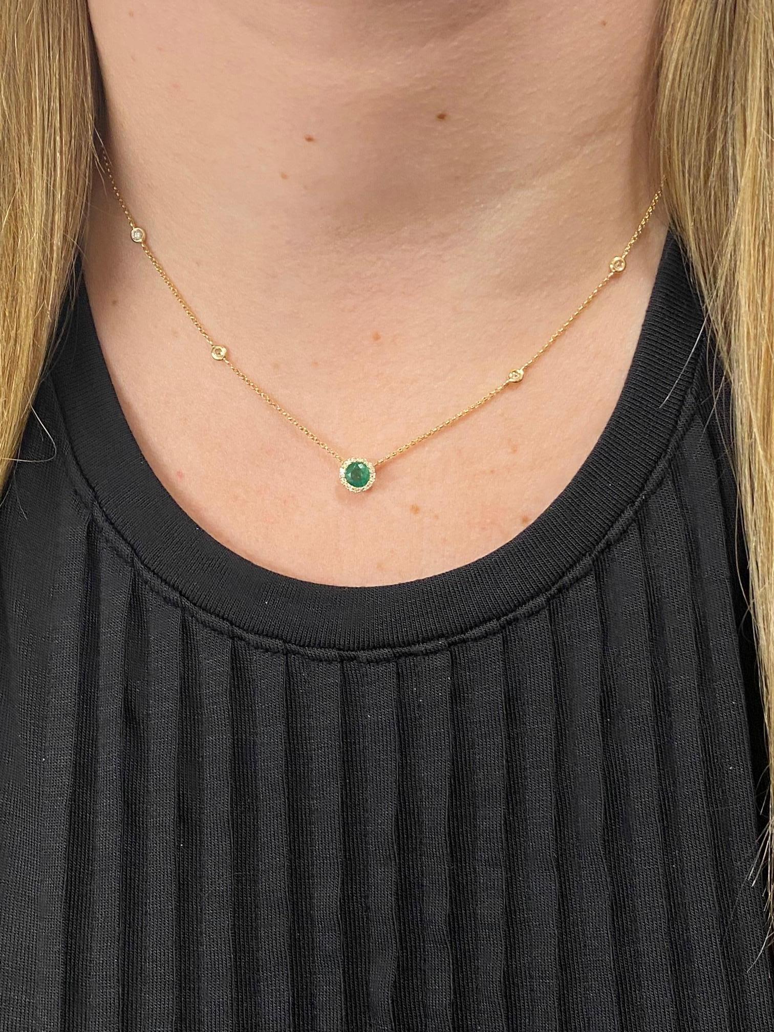 Round Cut Effy Brasilica 14K Yellow Gold Emerald and Diamond by The Yard Necklace