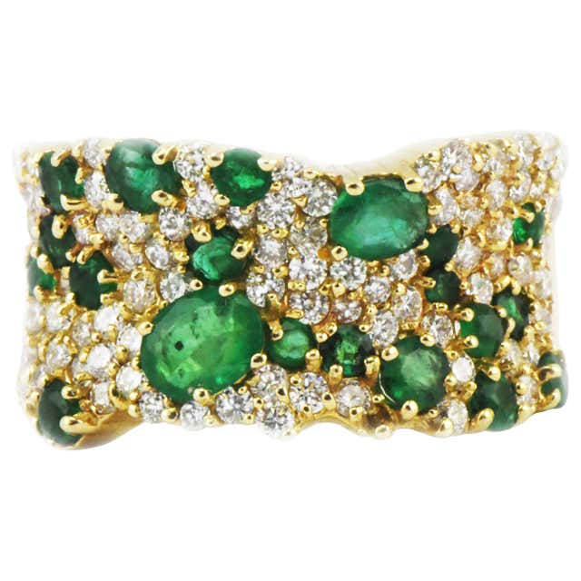Effy Brasilica 14Kt Gold Cluster Ring Natural Emeralds and Diamond 2.65 ...