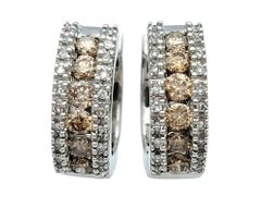 Effy Champagne and White Diamond Huggie Hoop Earrings in 14 Karat White Gold