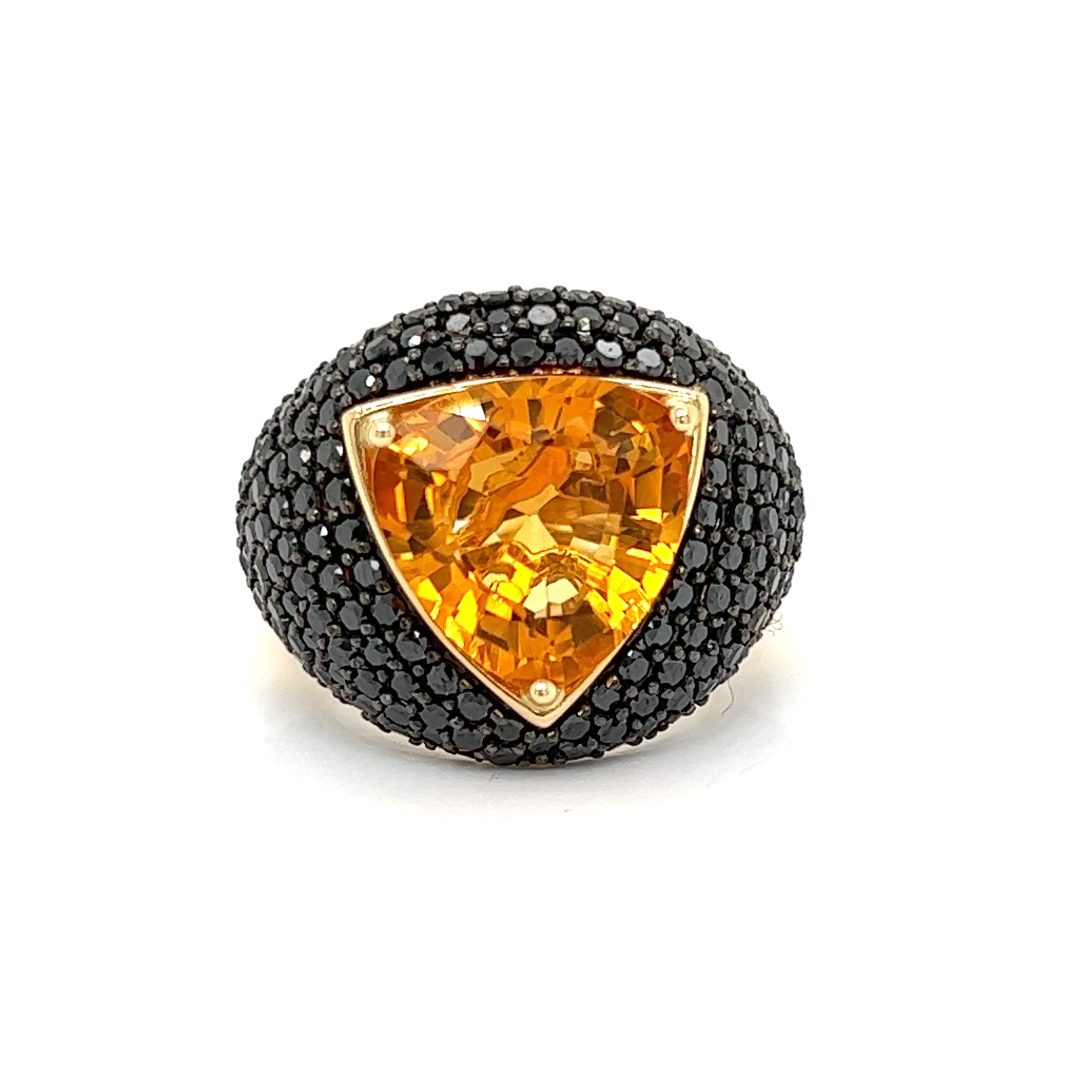 Effy Citrine and Black Diamond 14K Yellow Gold Ring In New Condition For Sale In Derby, NY