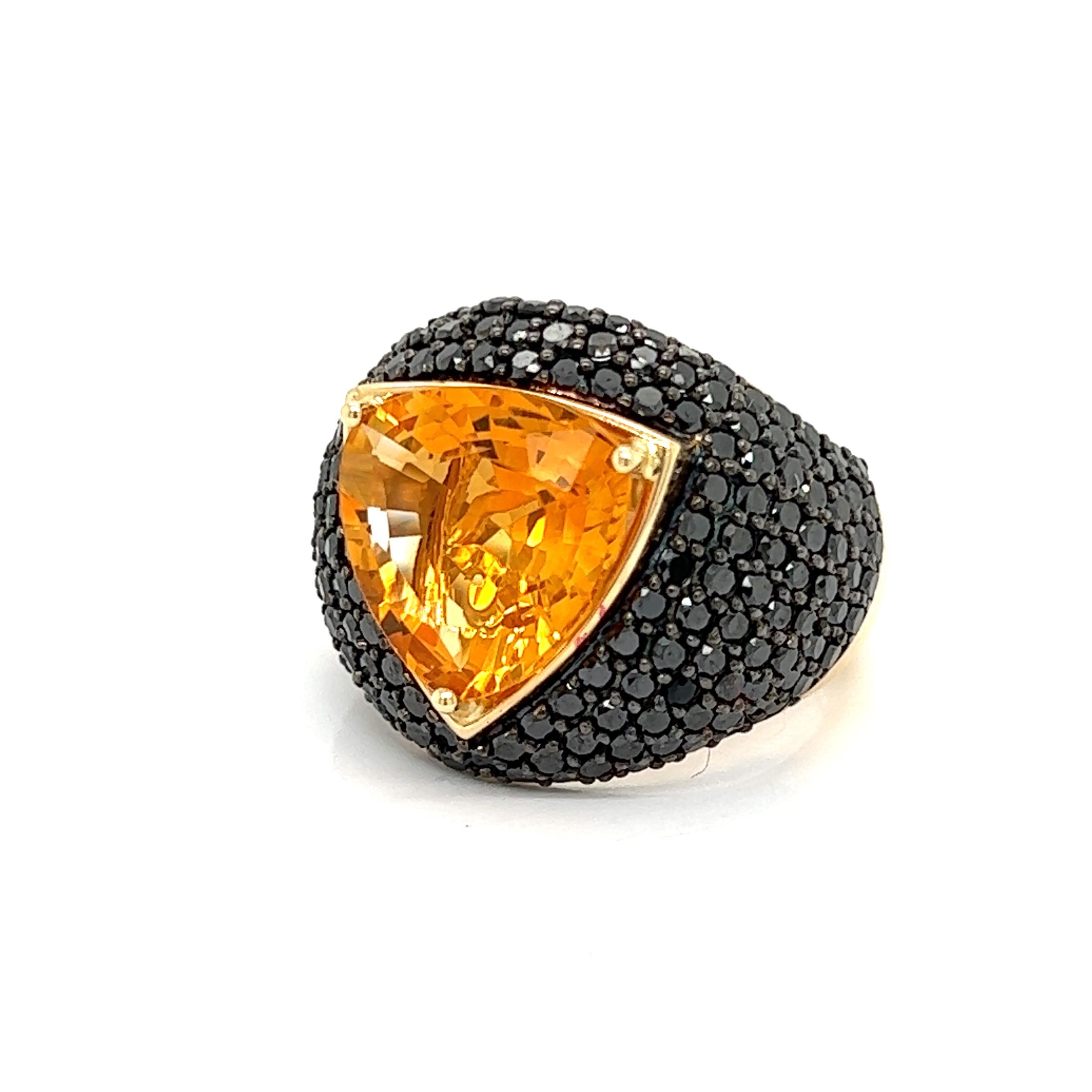 Women's Effy Citrine and Black Diamond 14K Yellow Gold Ring For Sale