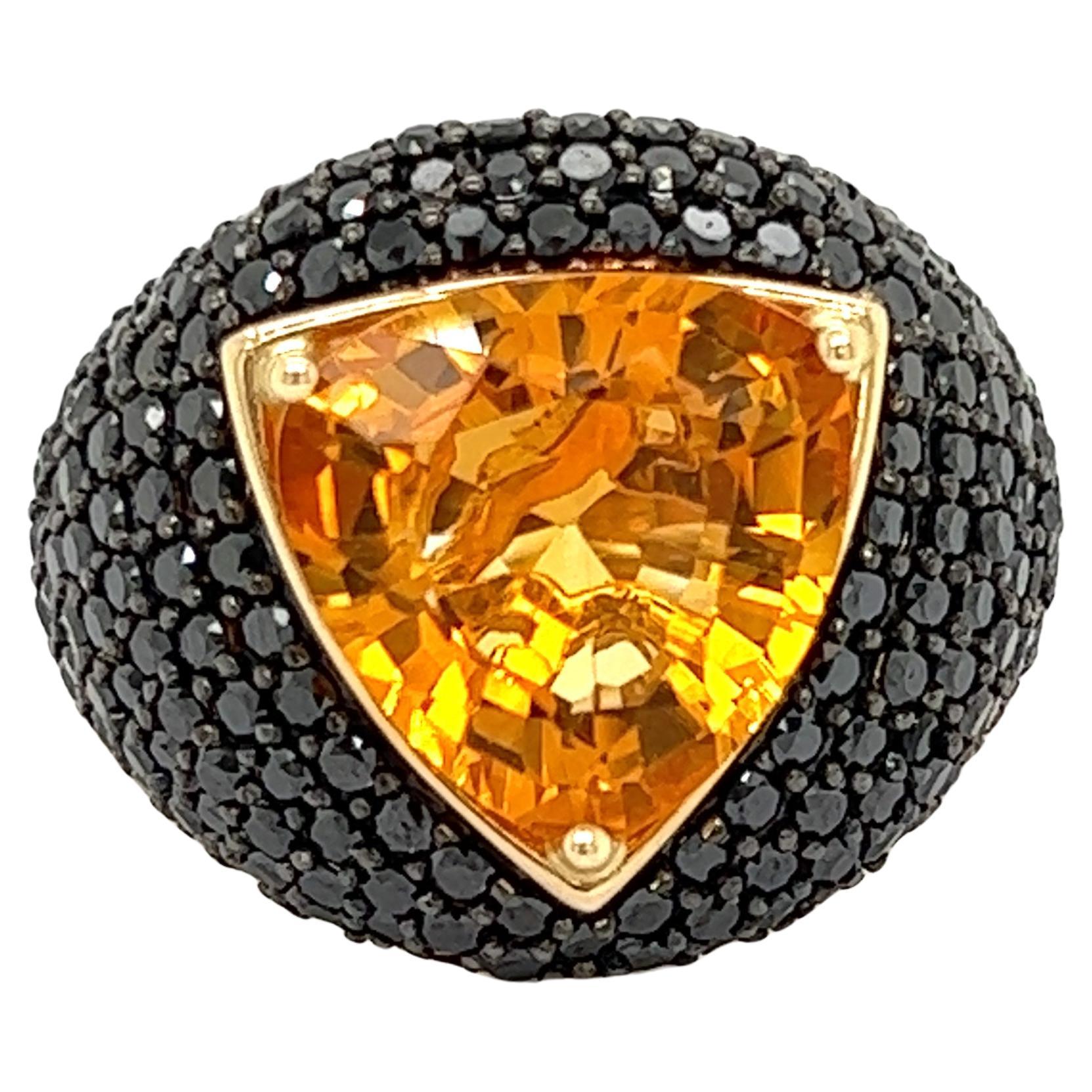 Effy Citrine and Black Diamond 14K Yellow Gold Ring For Sale