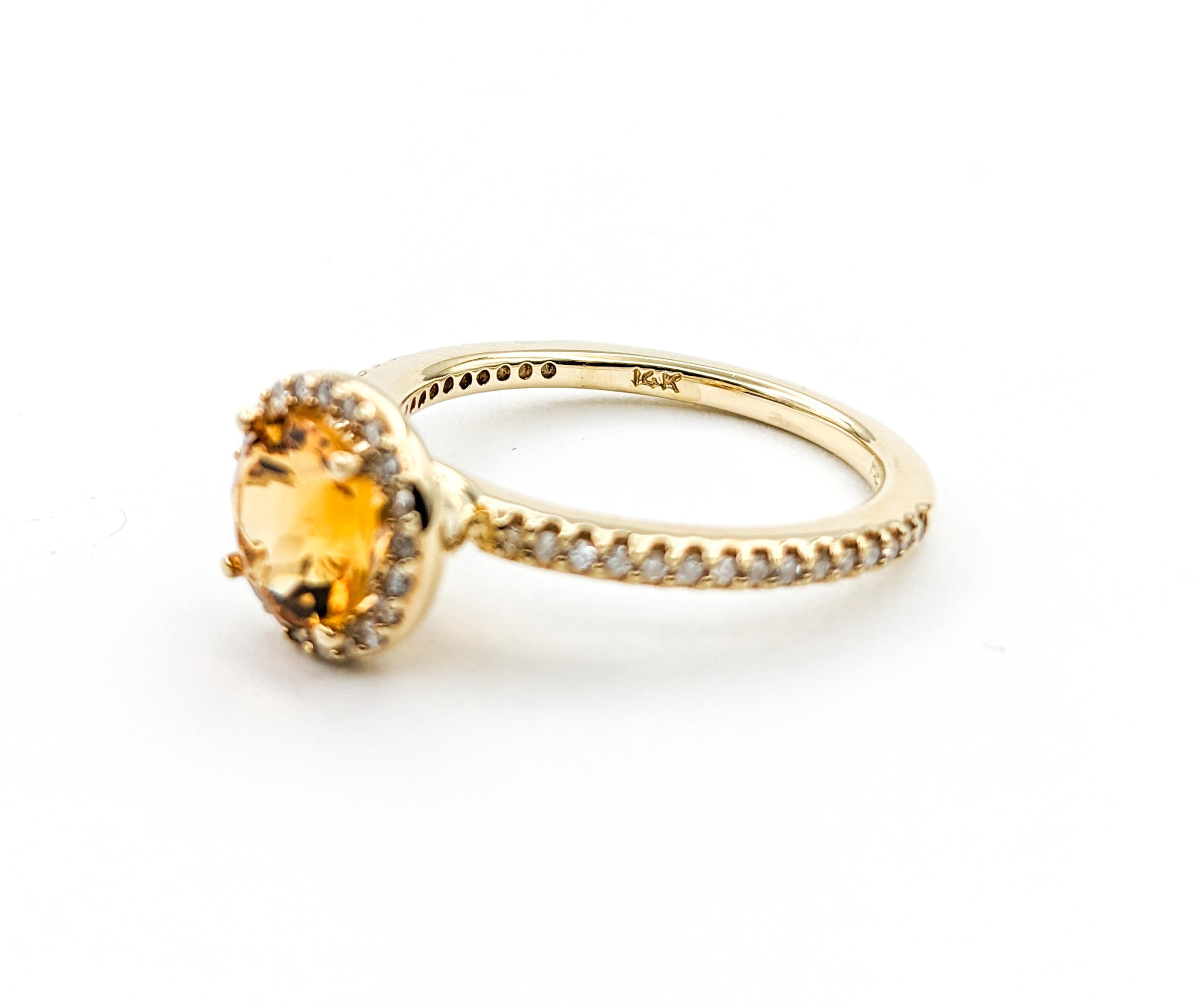 Contemporary Effy Citrine & Diamond Halo Ring in Yellow Gold For Sale